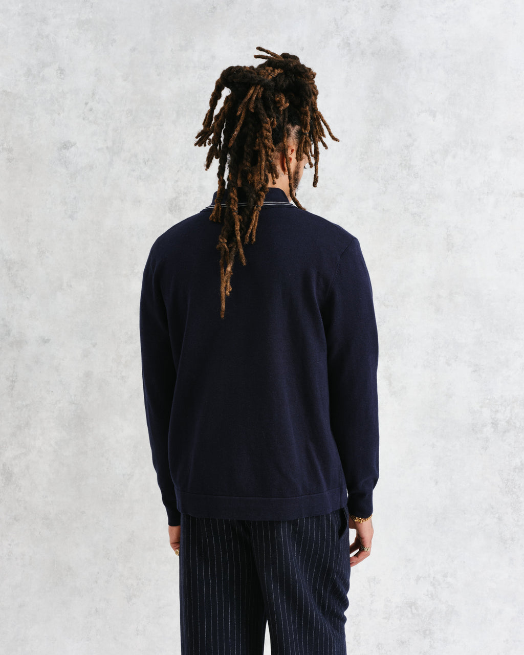 Amble - Navy Milano-Knit Long Sleeve Polo