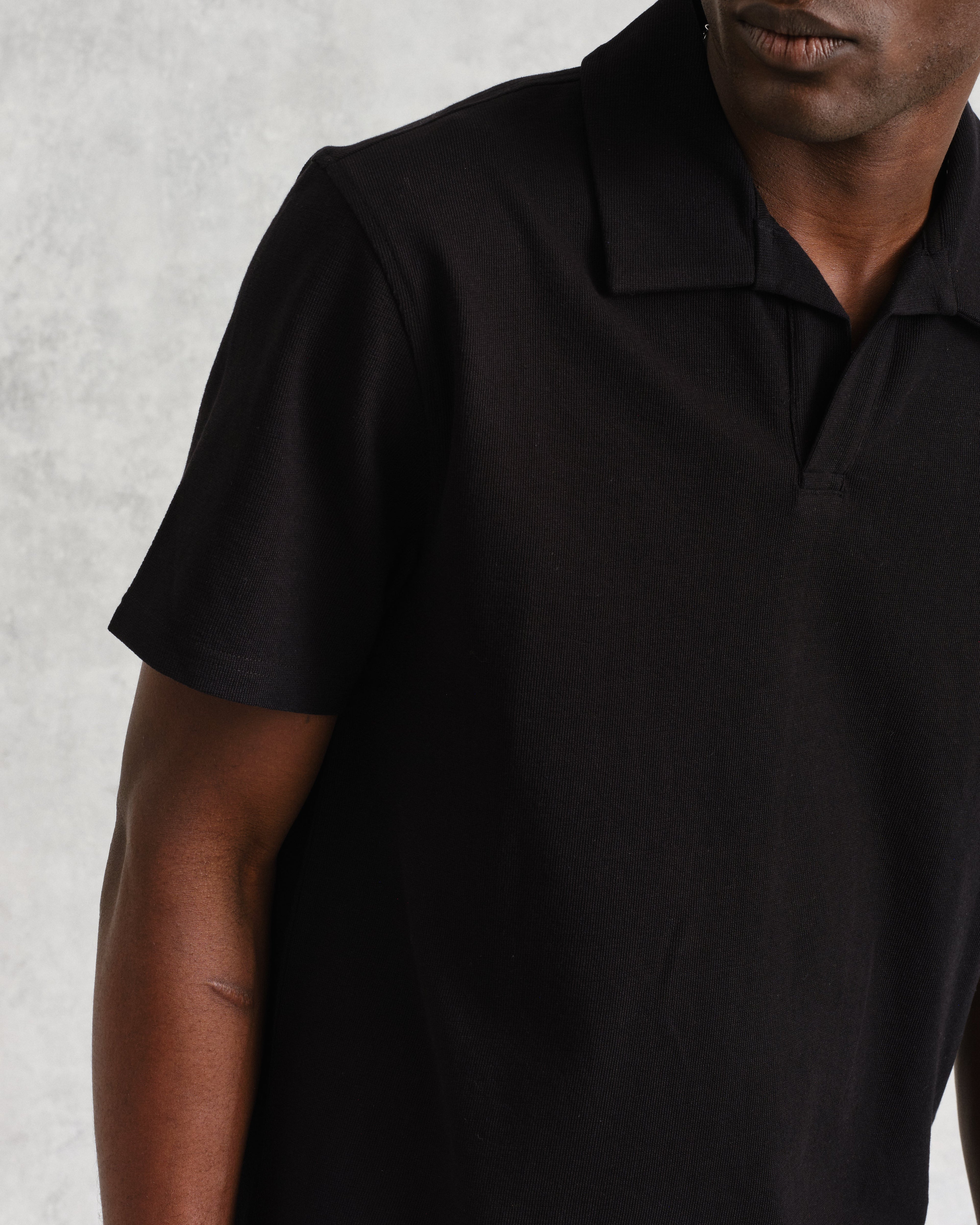 Atwood - Black Textured Organic Cotton Polo Shirt