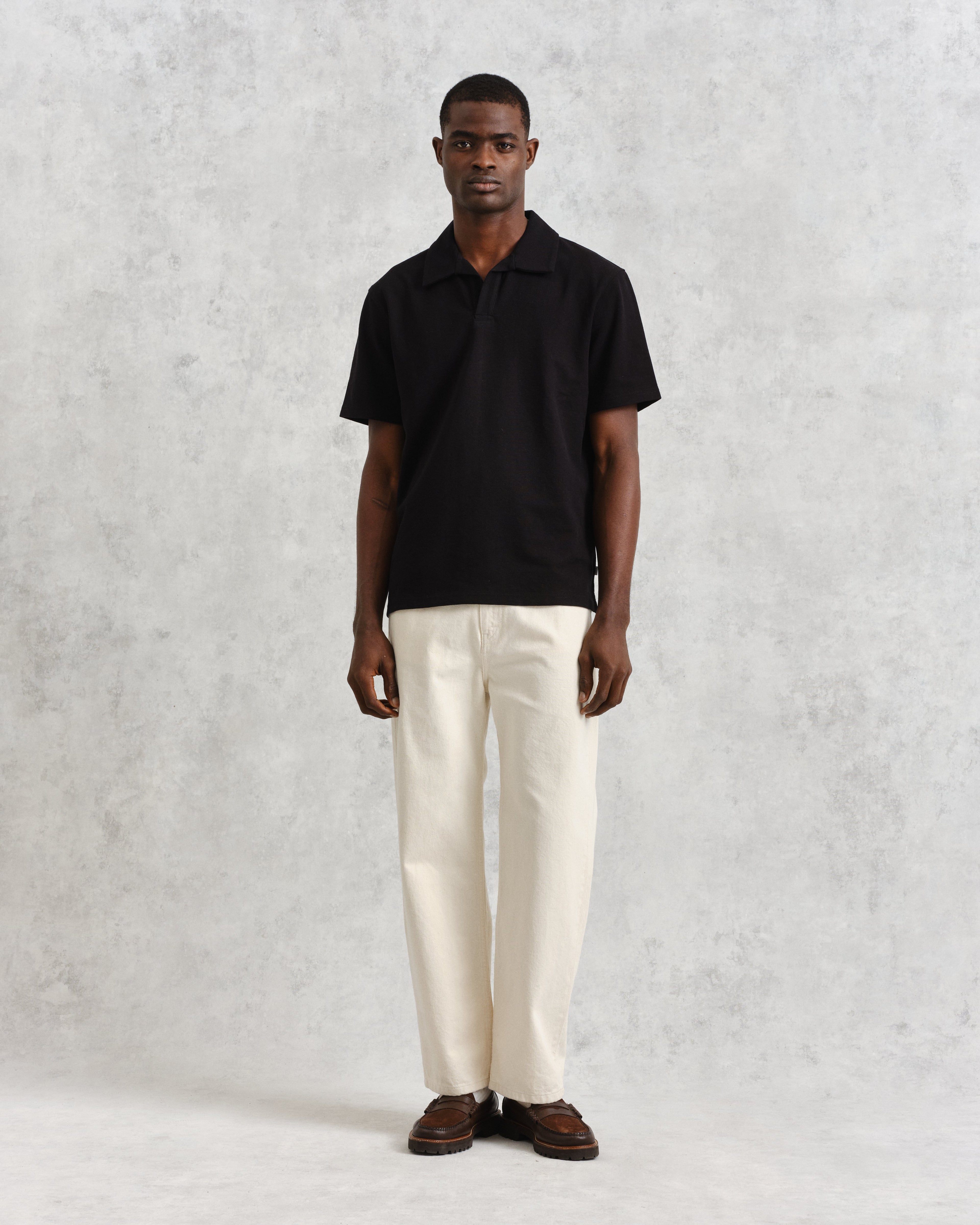 Atwood - Black Textured Organic Cotton Polo Shirt