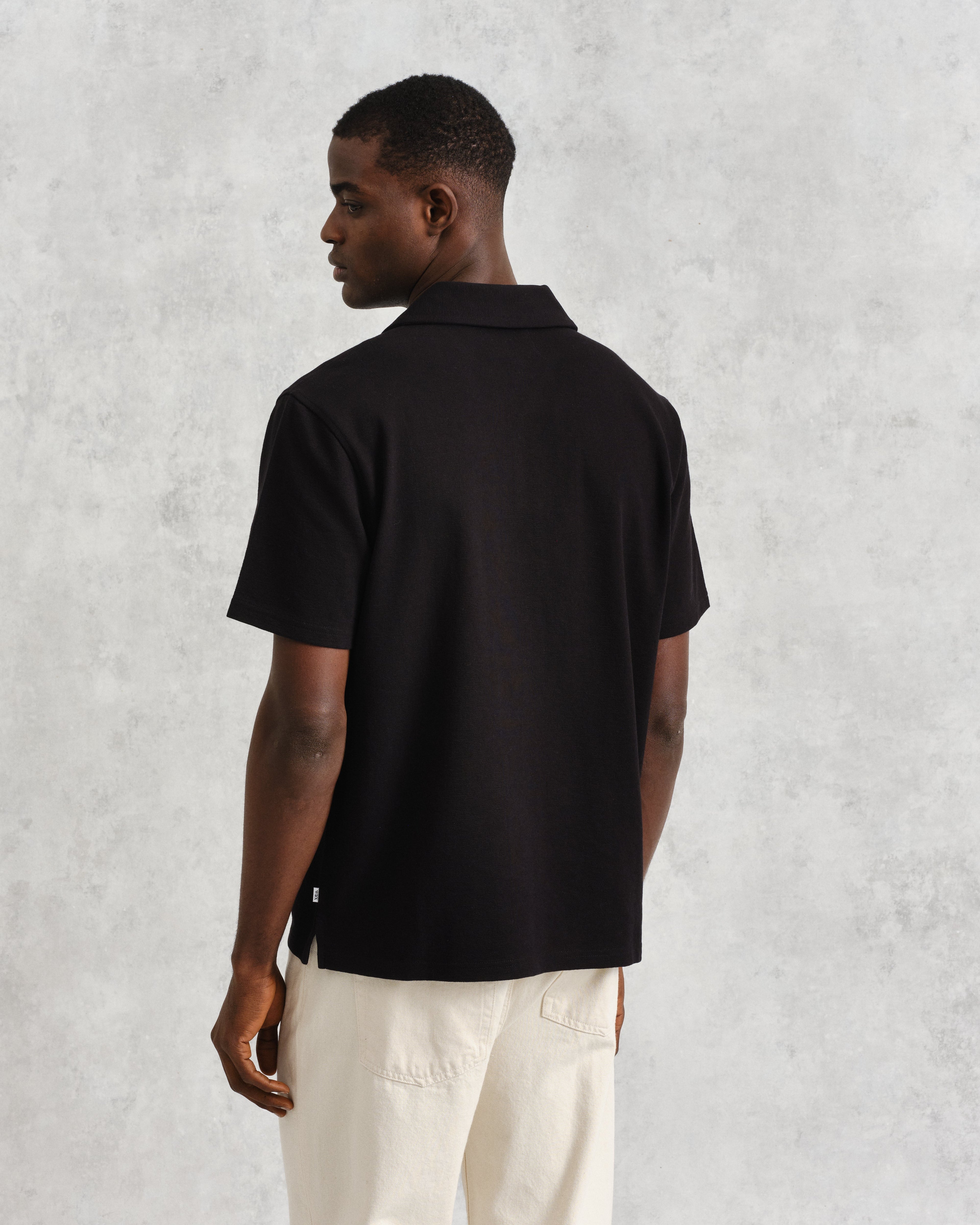 Atwood - Black Textured Organic Cotton Polo Shirt