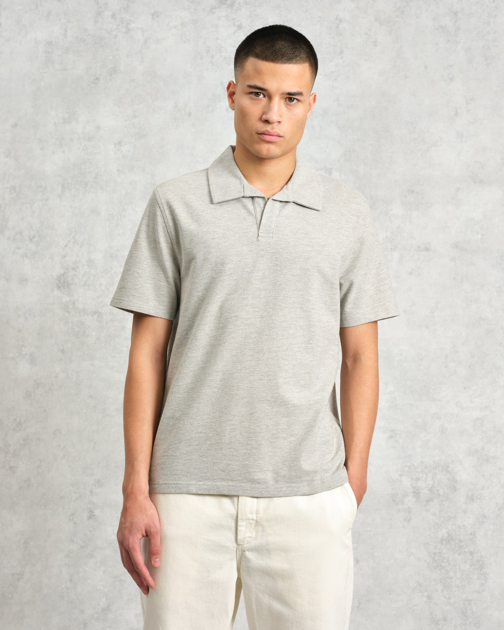Atwood - Grey Marl Textured Organic Cotton Polo Shirt