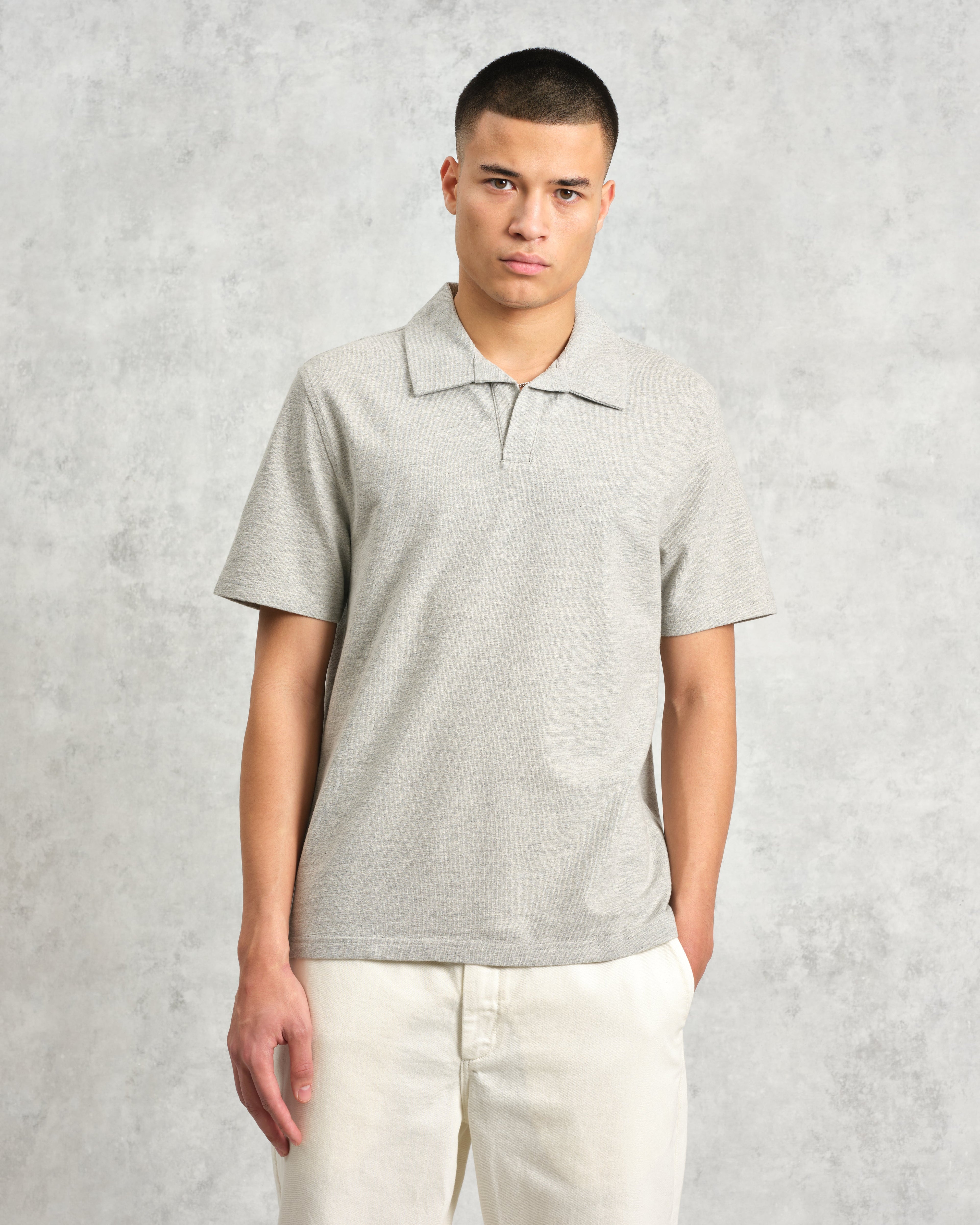 Atwood - Grey Marl Textured Organic Cotton Polo Shirt