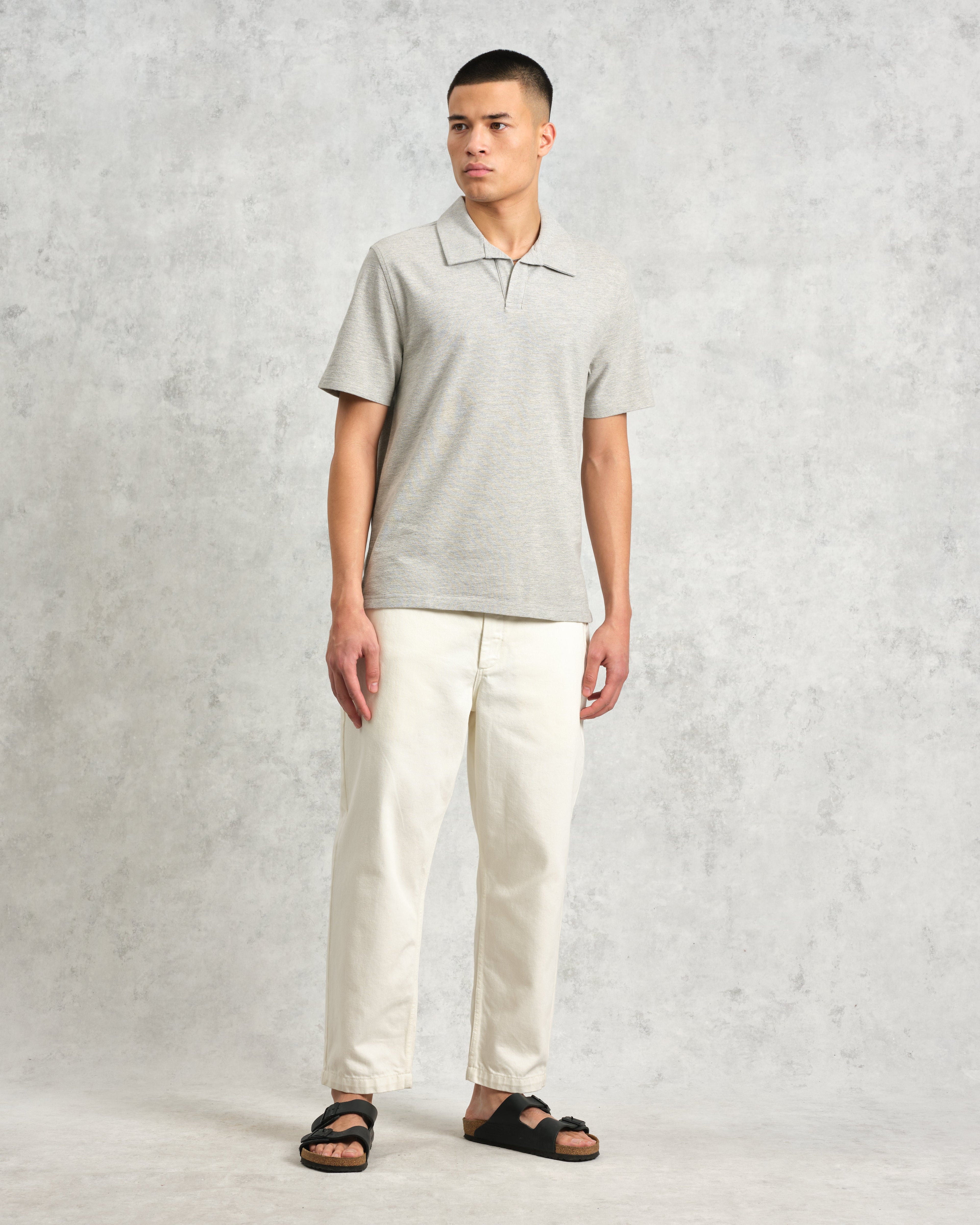 Atwood - Grey Marl Textured Organic Cotton Polo Shirt