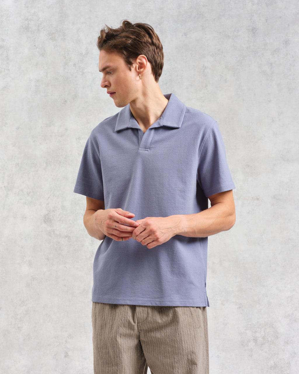Atwood - Mid Blue Textured Organic Cotton Polo Shirt