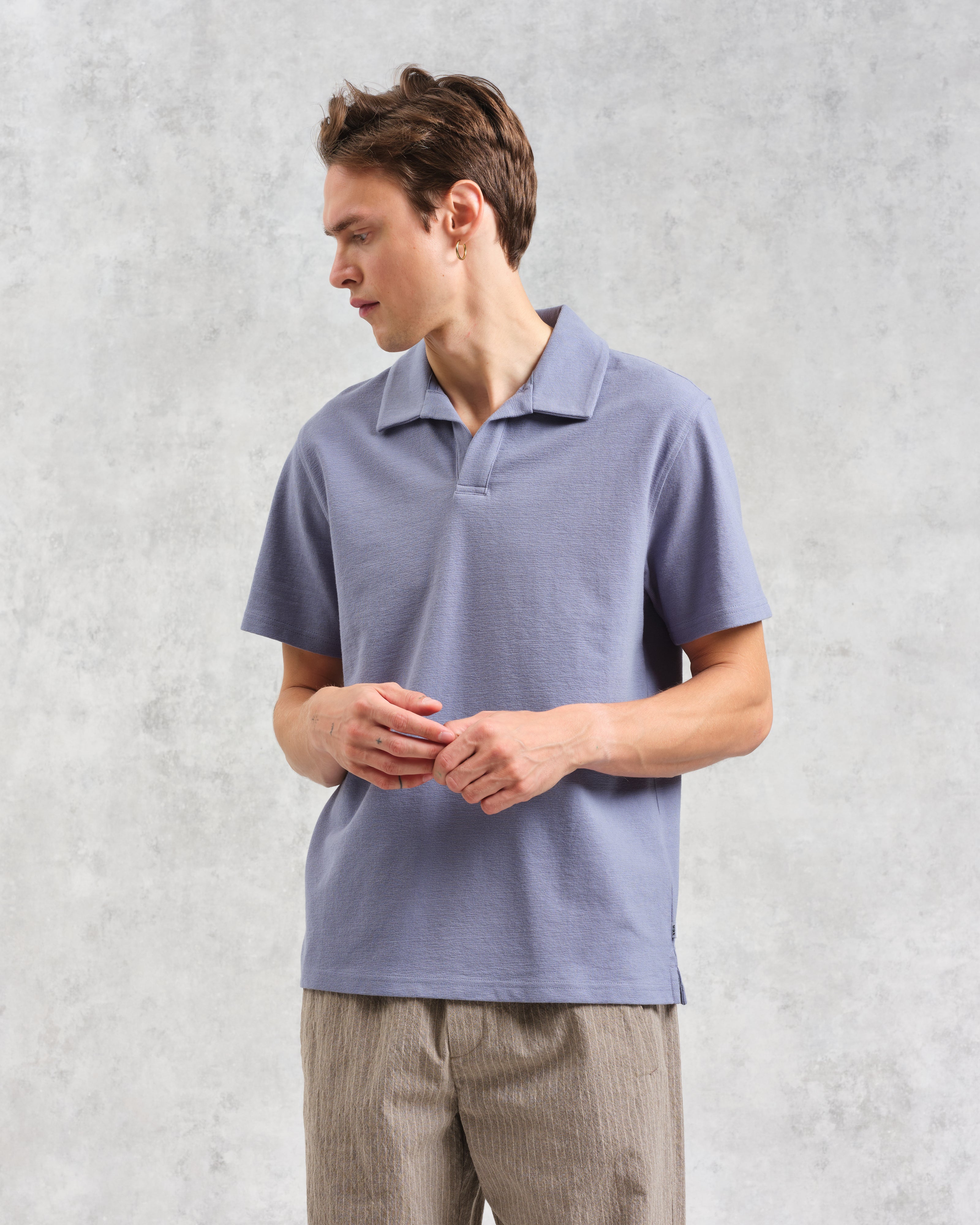 Atwood - Mid Blue Textured Organic Cotton Polo Shirt