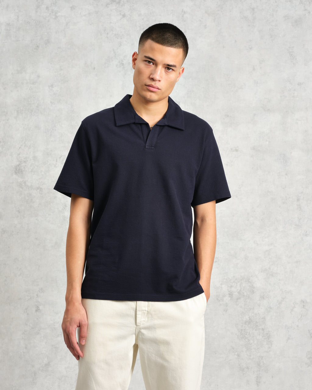 Atwood - Navy Textured Organic Cotton Polo Shirt