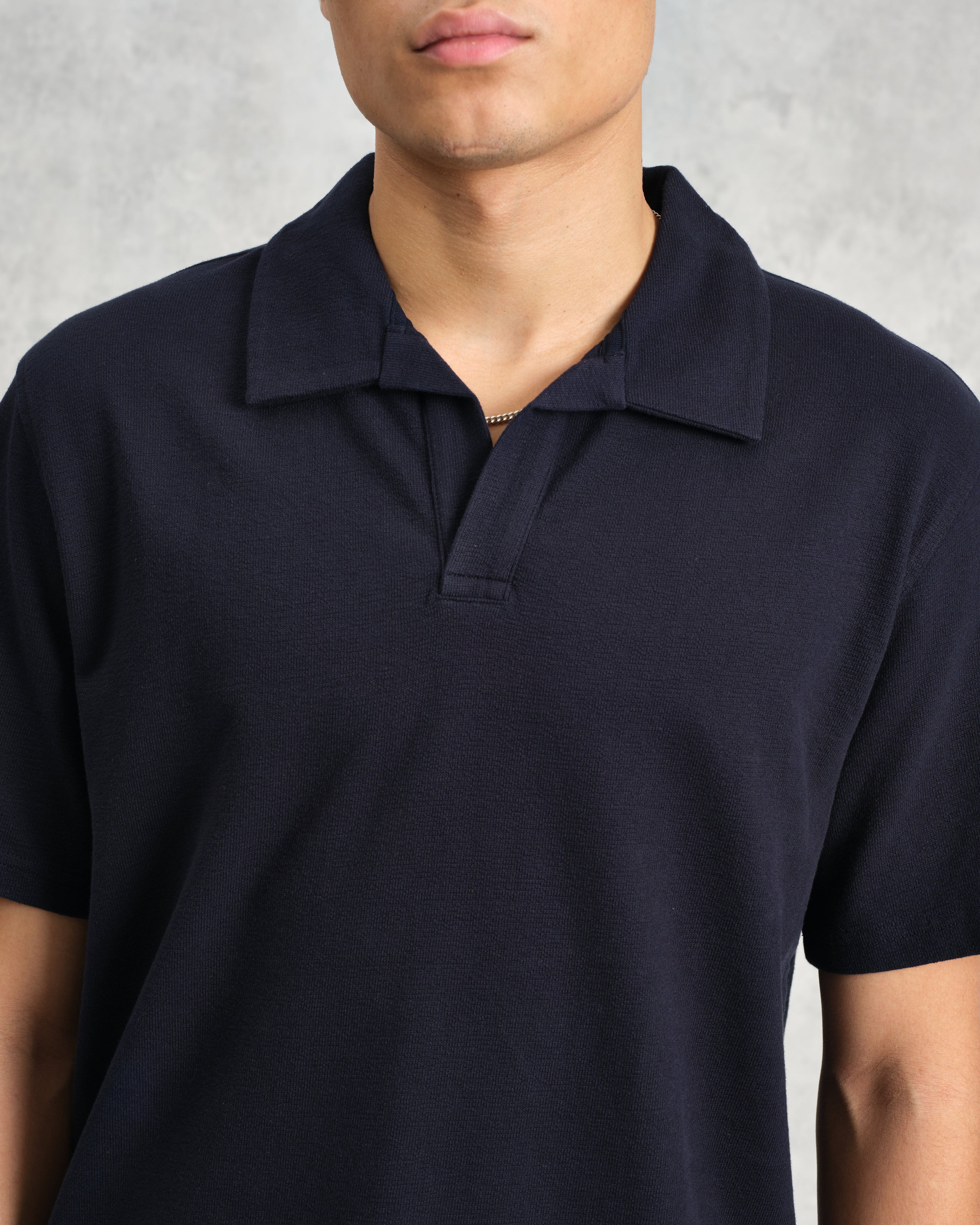 Atwood - Navy Textured Organic Cotton Polo Shirt