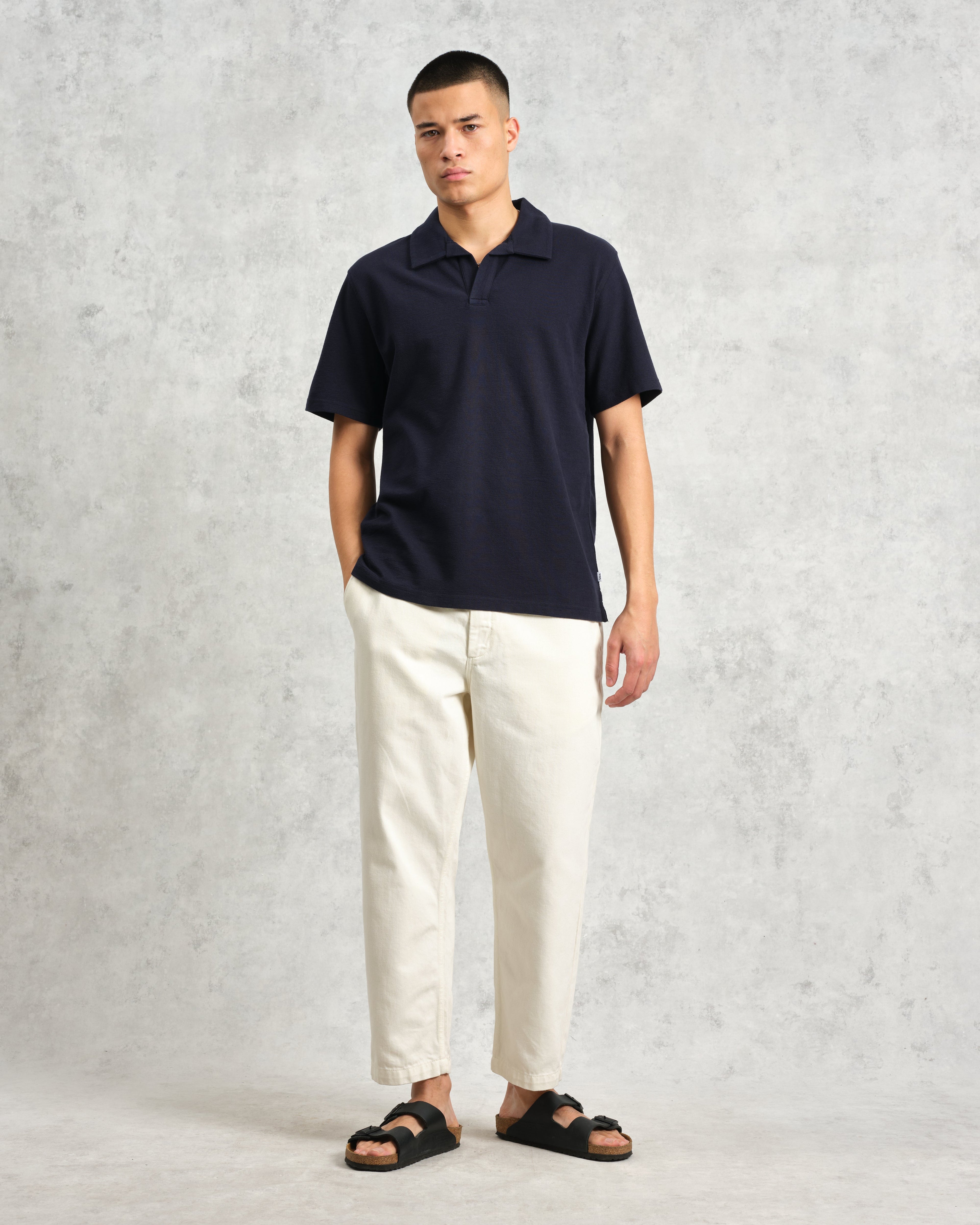 Atwood - Navy Textured Organic Cotton Polo Shirt
