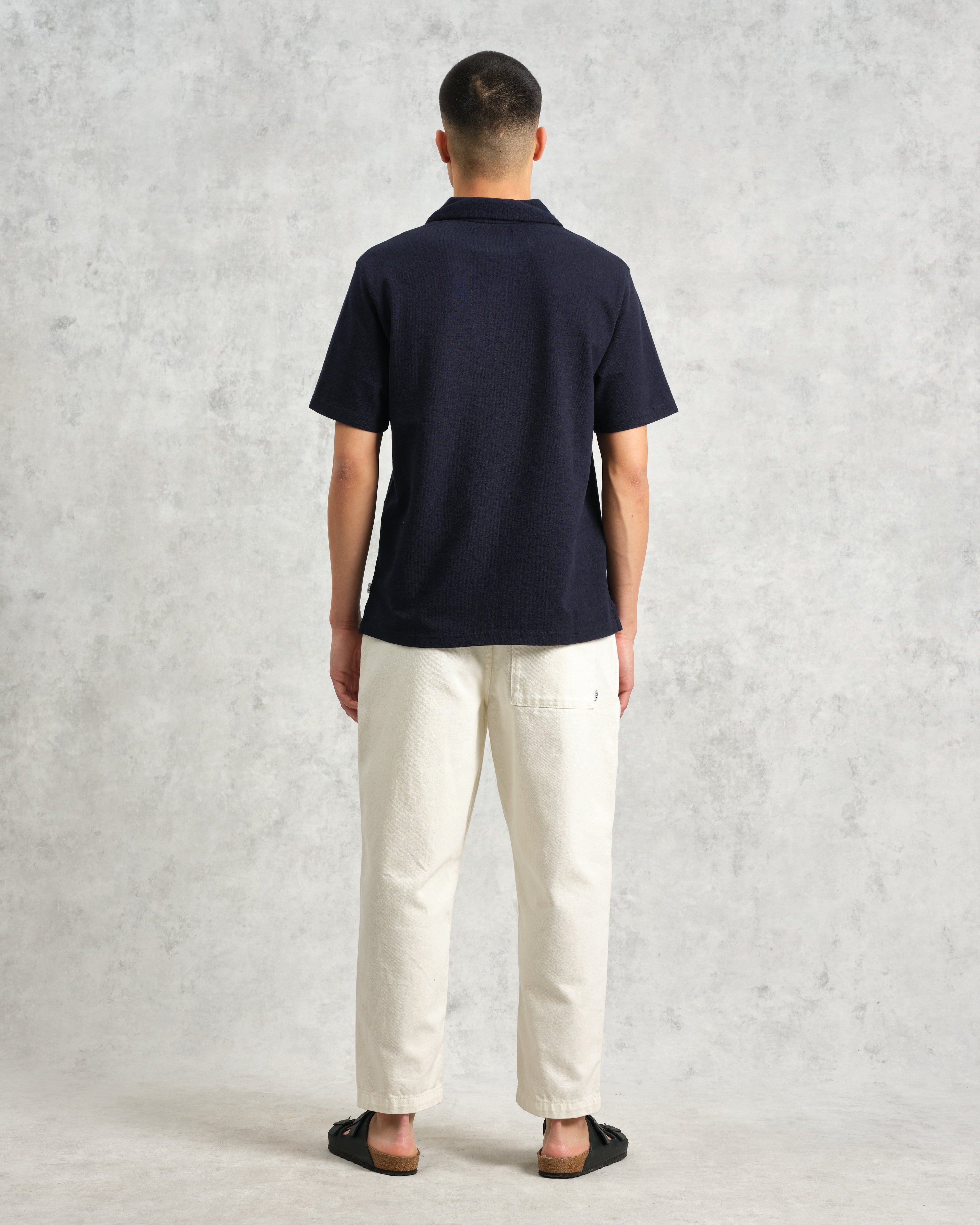 Atwood - Navy Textured Organic Cotton Polo Shirt