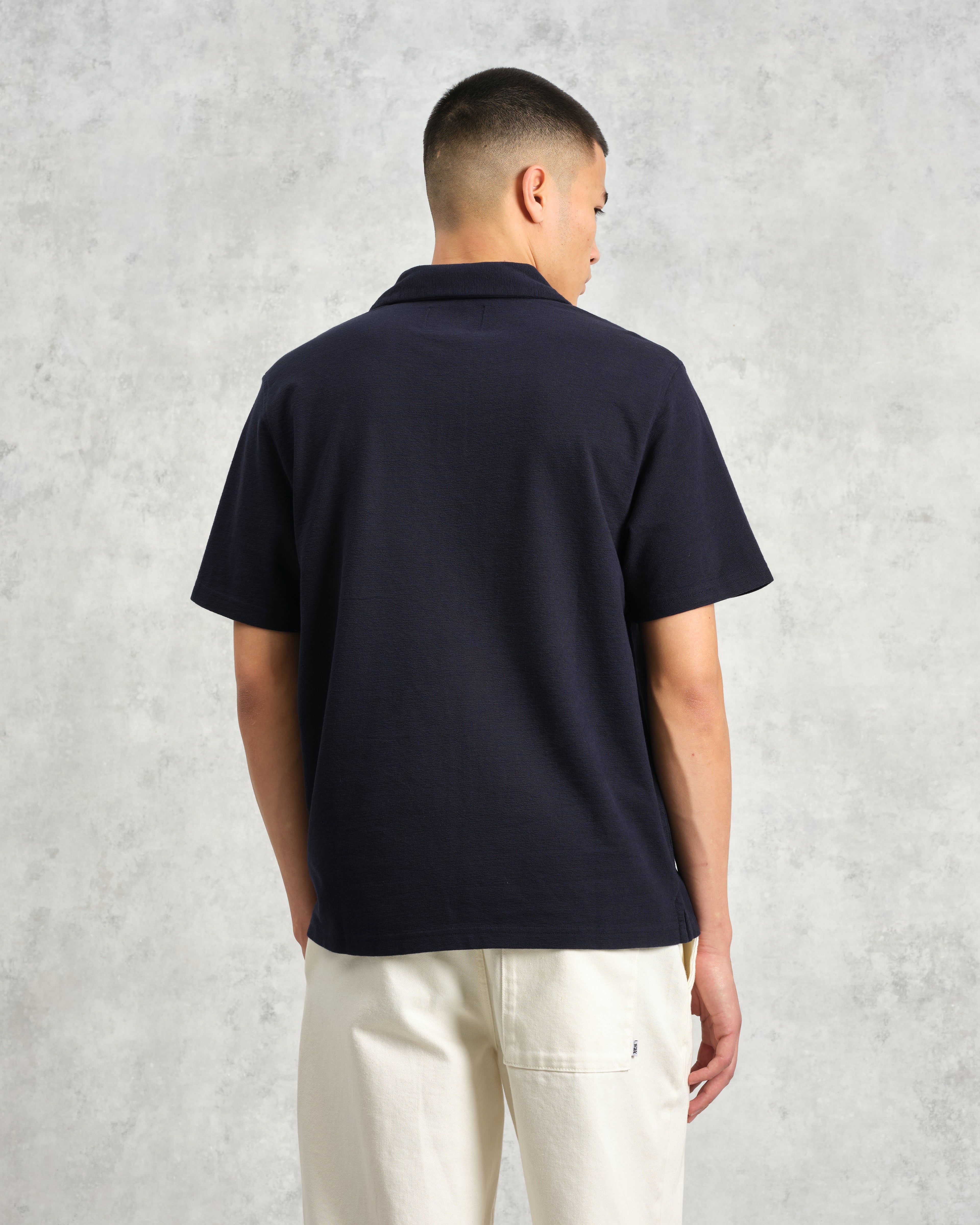 Atwood - Navy Textured Organic Cotton Polo Shirt