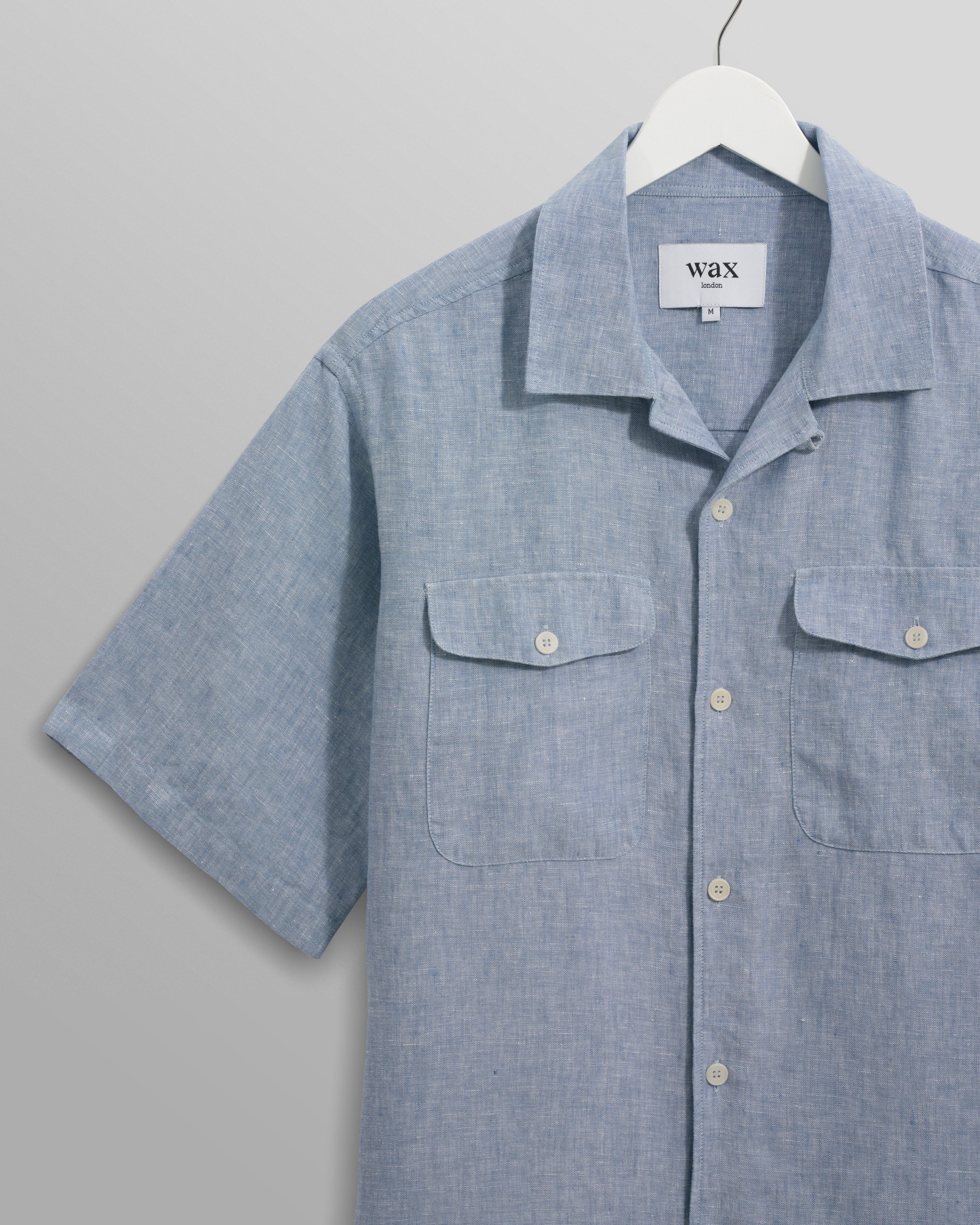 Bartlett - Blue Two-Tone Linen Short-Sleeve Shirt