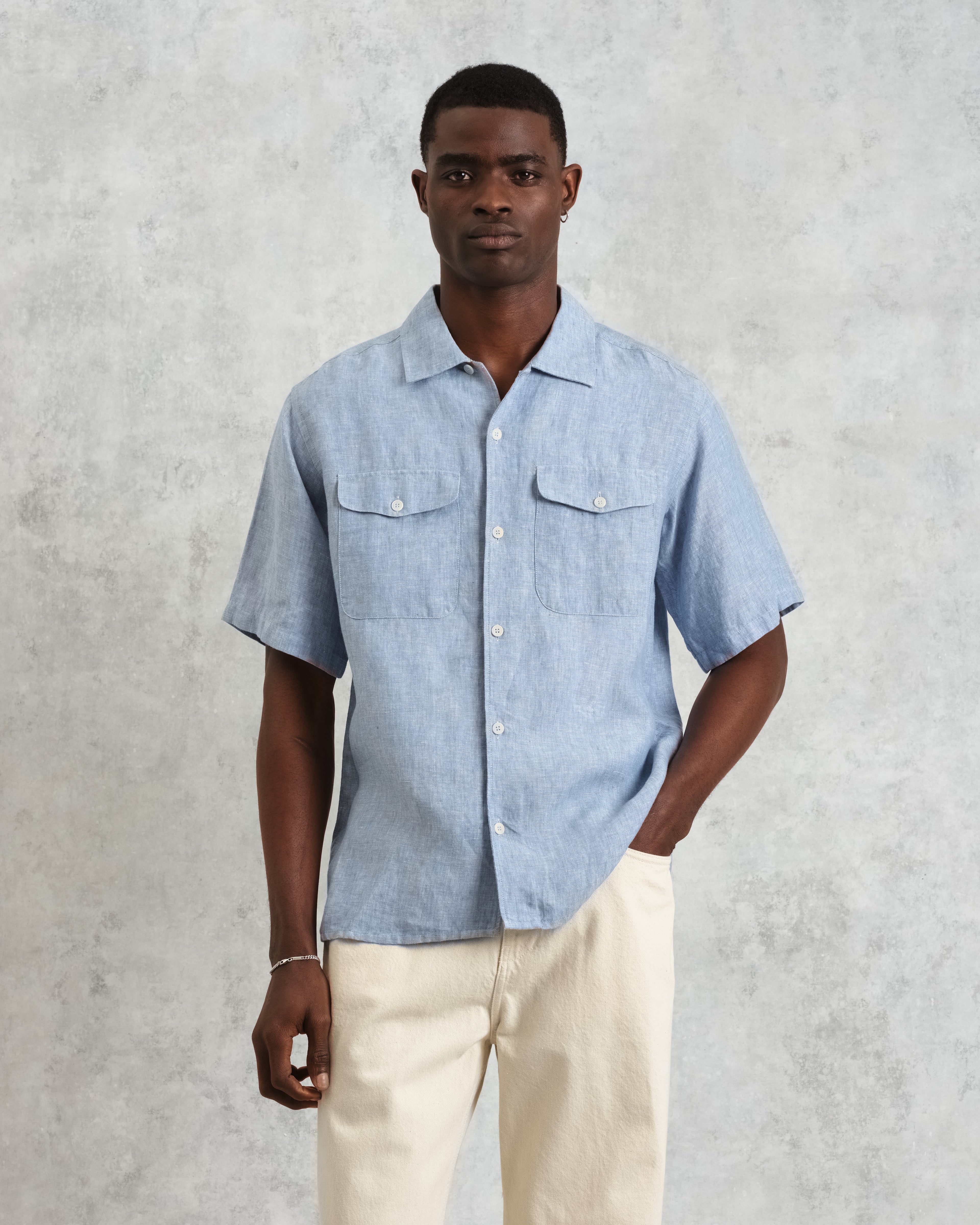 Bartlett - Blue Two-Tone Linen Short-Sleeve Shirt