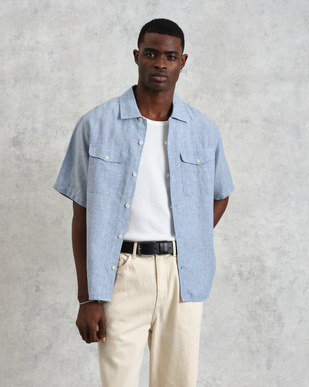 Bartlett - Blue Two-Tone Linen Short-Sleeve Shirt