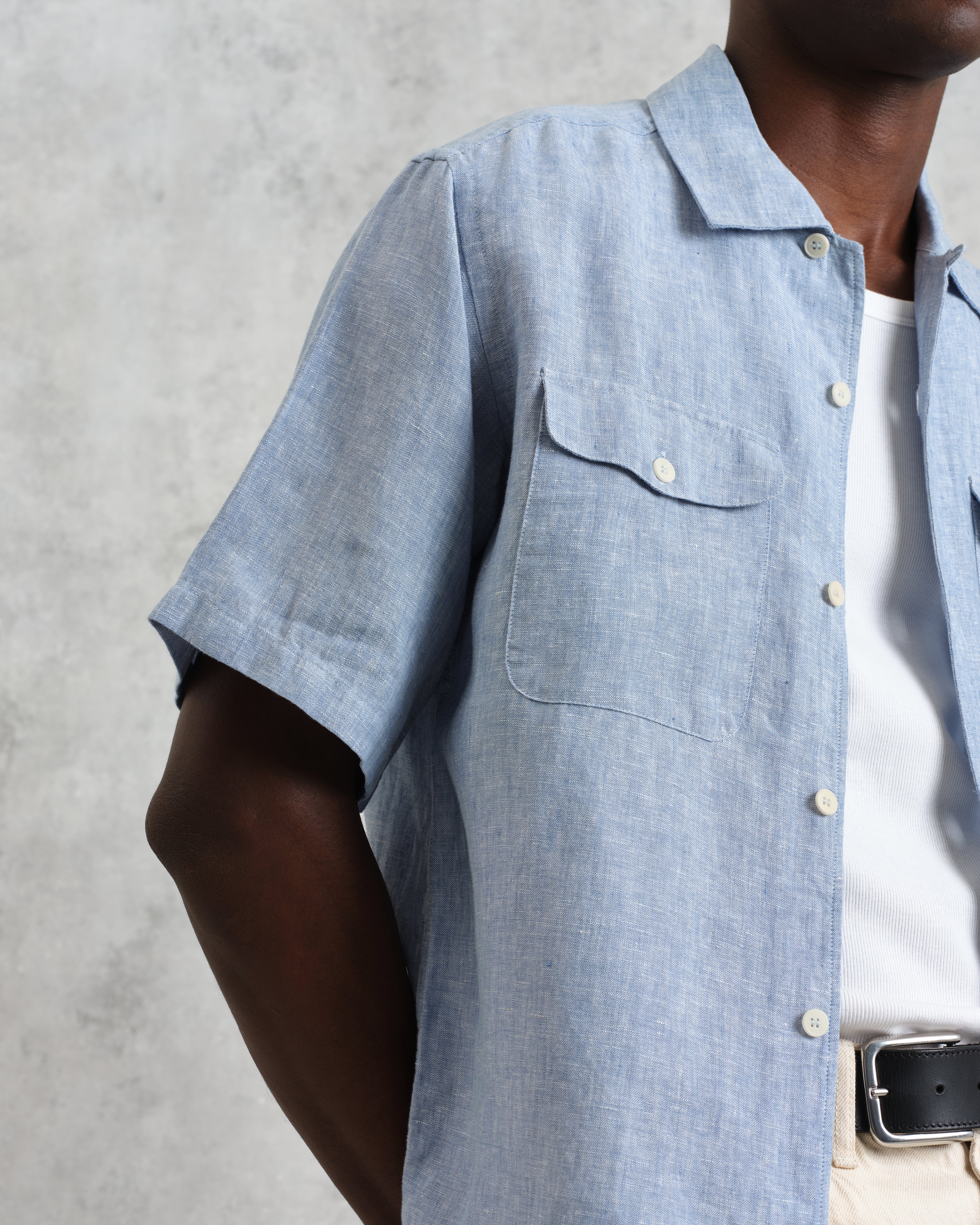 Bartlett - Blue Two-Tone Linen Short-Sleeve Shirt