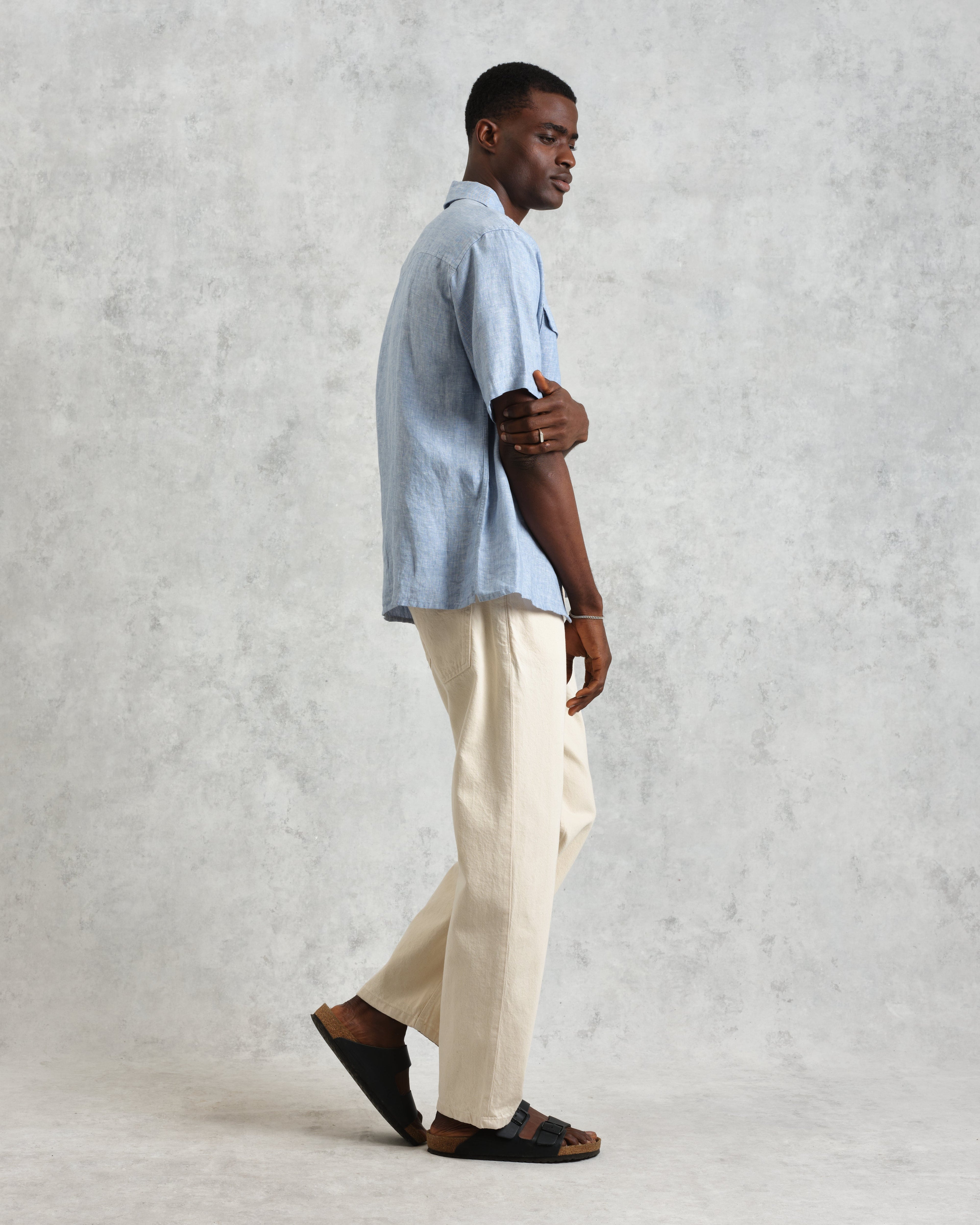 Bartlett - Blue Two-Tone Linen Short-Sleeve Shirt