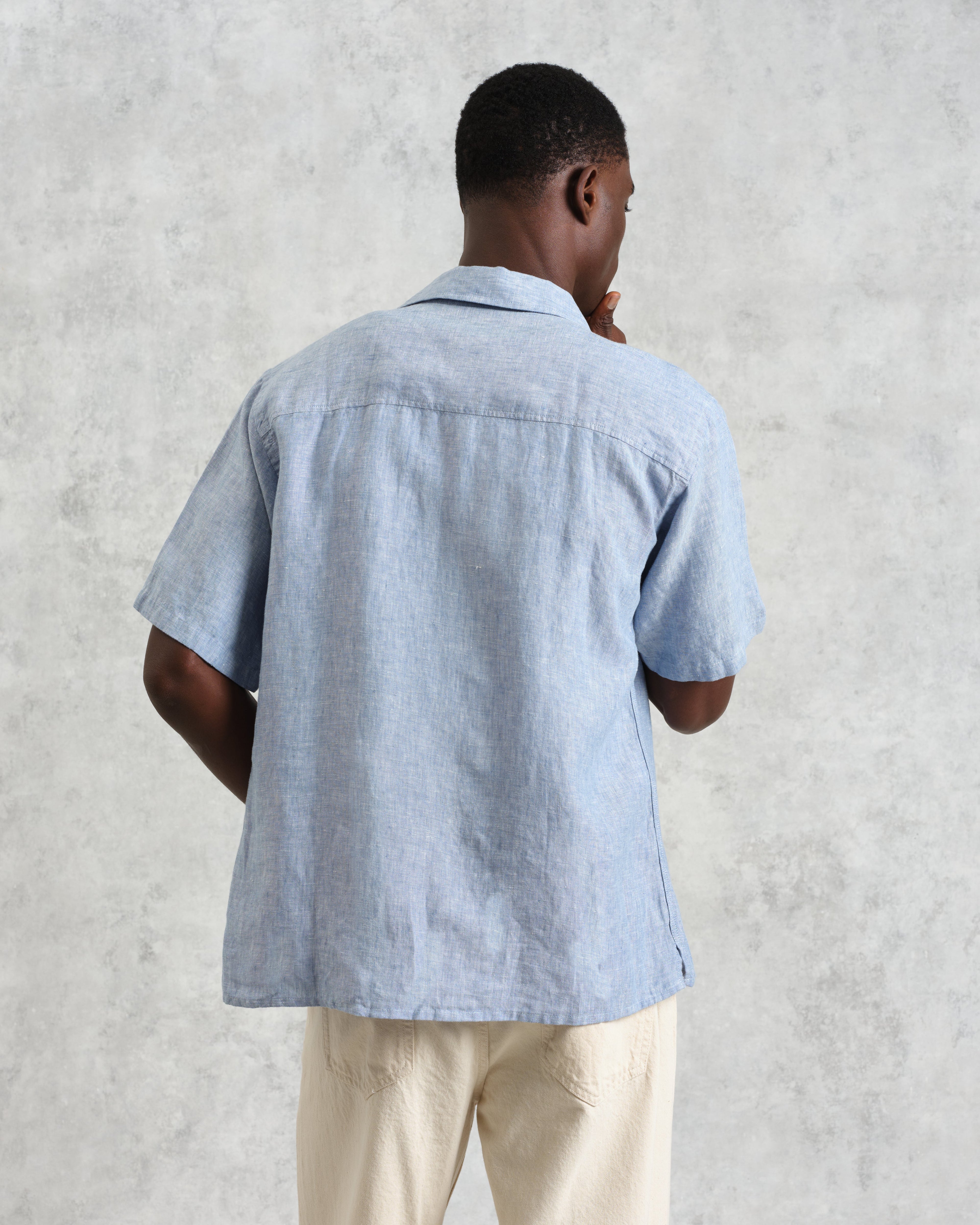 Bartlett - Blue Two-Tone Linen Short-Sleeve Shirt