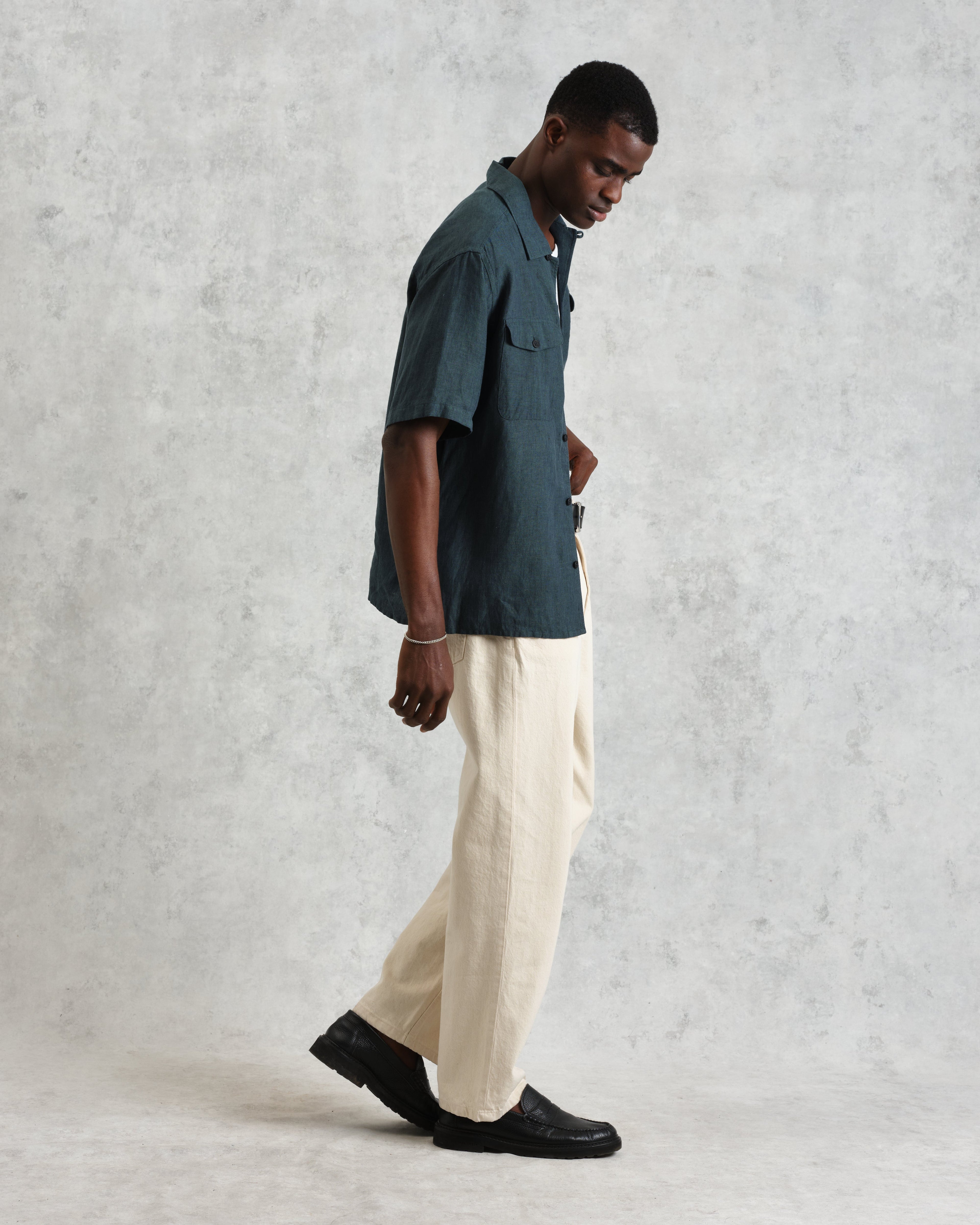 Bartlett - Dark Green Two-Tone Linen Short-Sleeve Shirt