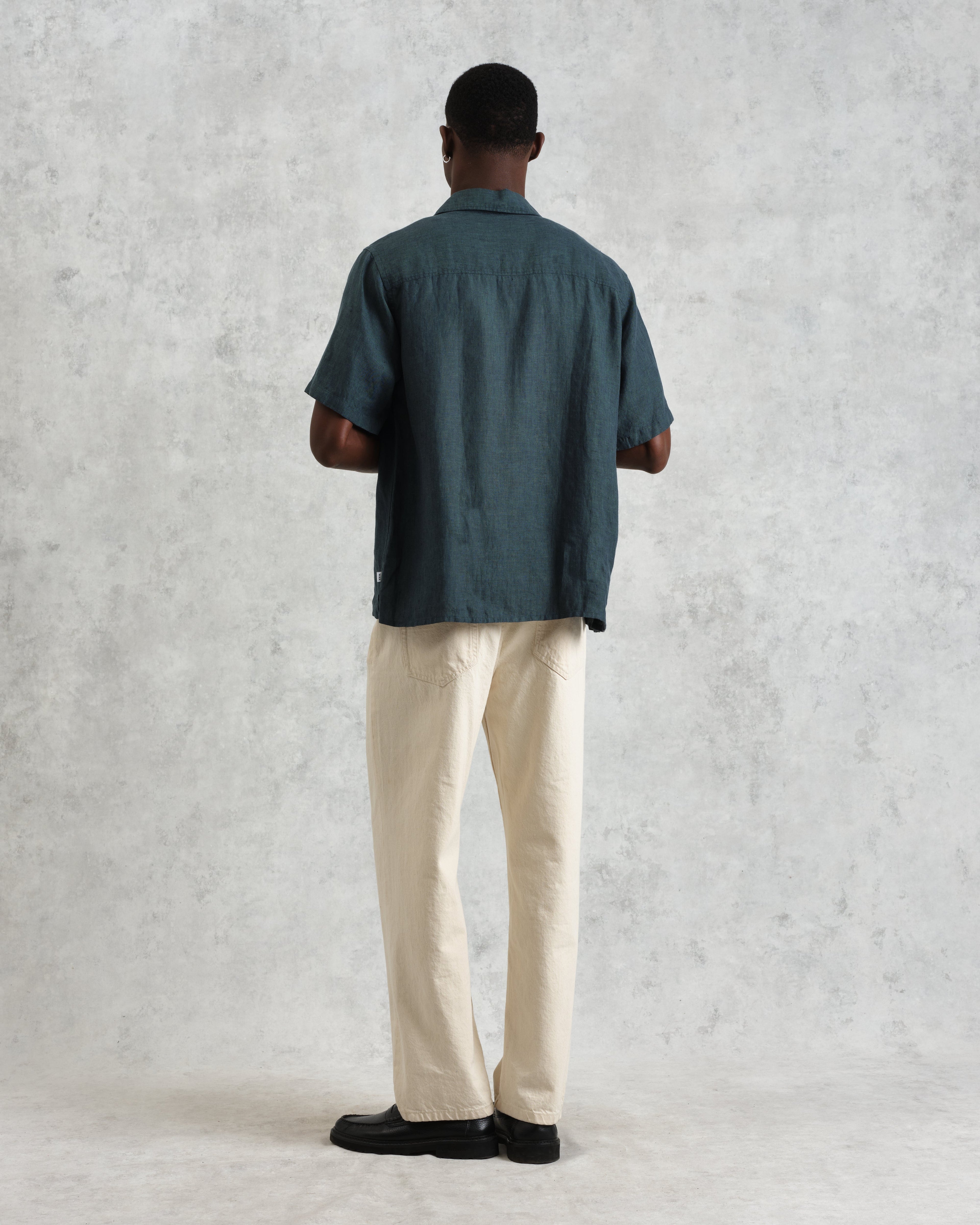 Bartlett - Dark Green Two-Tone Linen Short-Sleeve Shirt