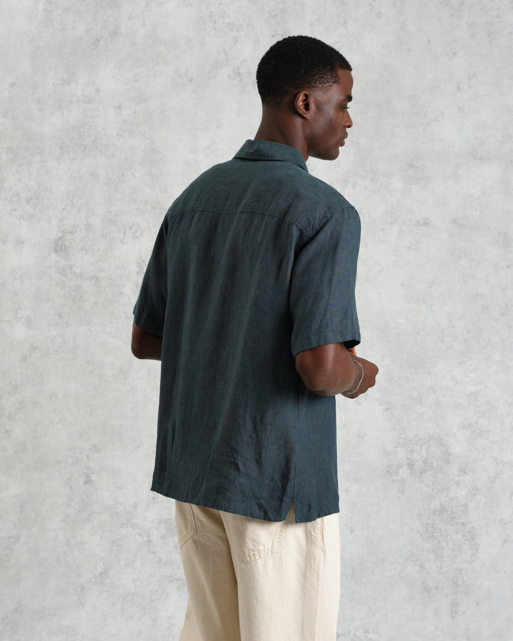 Bartlett - Dark Green Two-Tone Linen Short-Sleeve Shirt