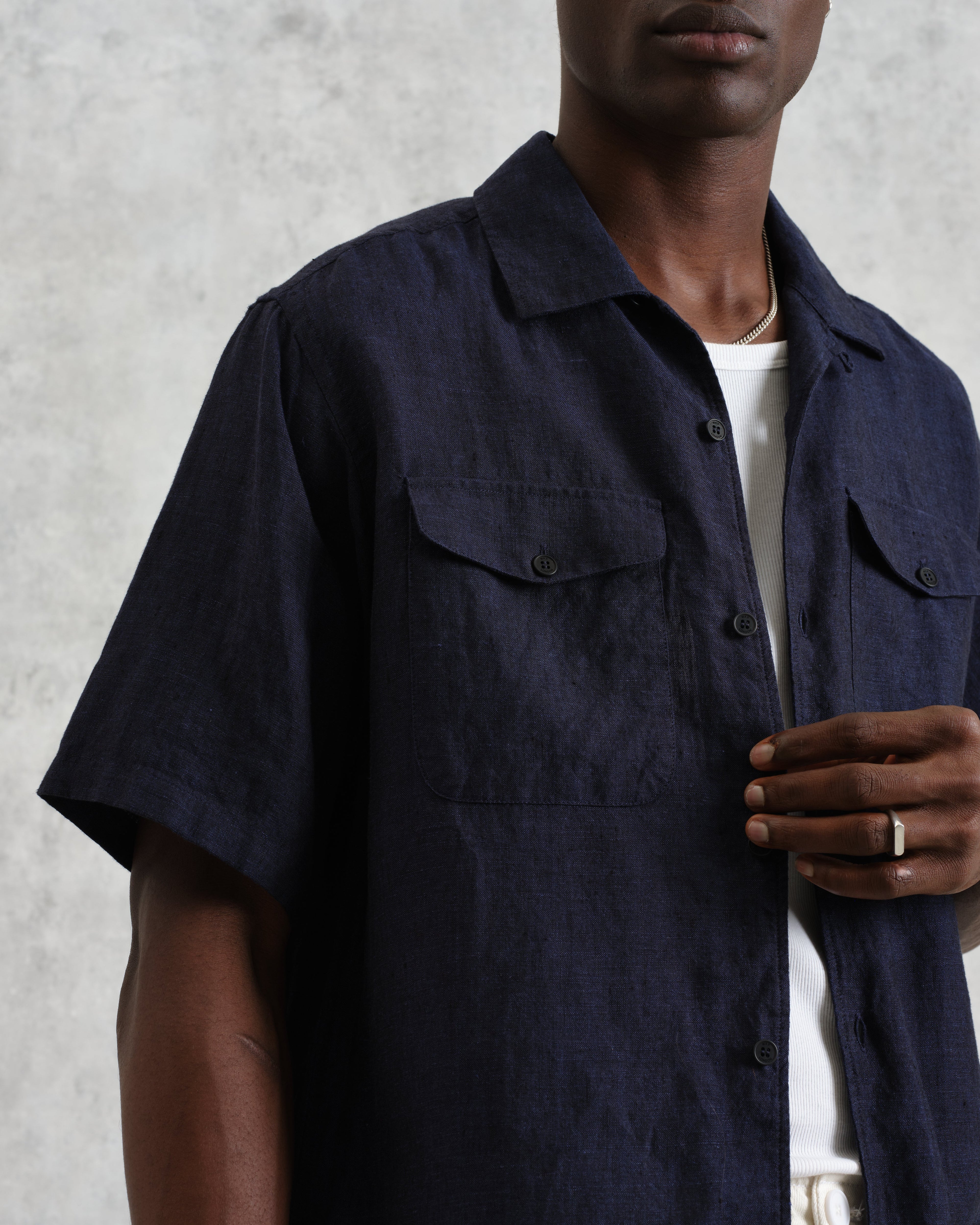 Bartlett - Navy Two-Tone Linen Short-Sleeve Shirt