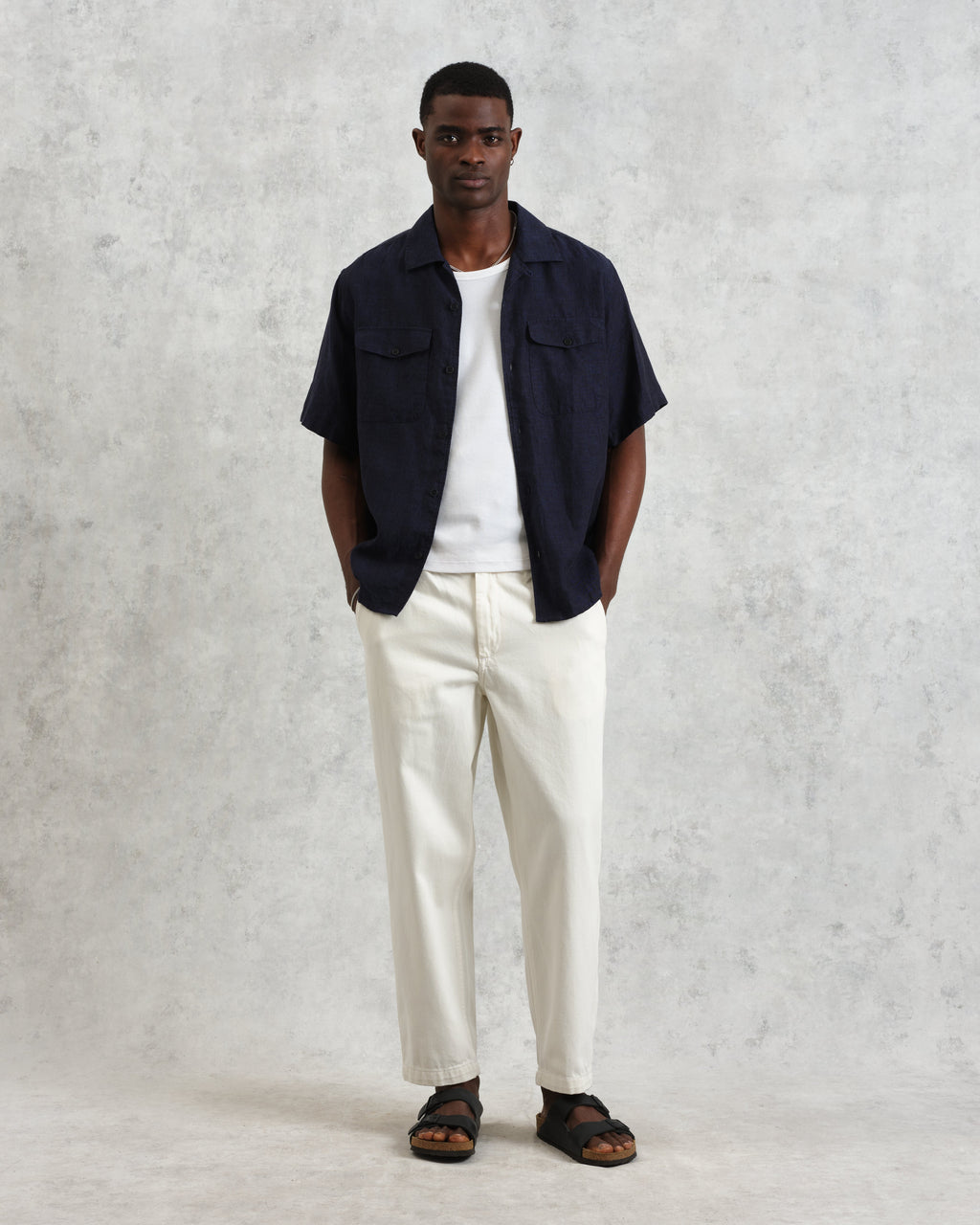 Bartlett - Navy Two-Tone Linen Short-Sleeve Shirt