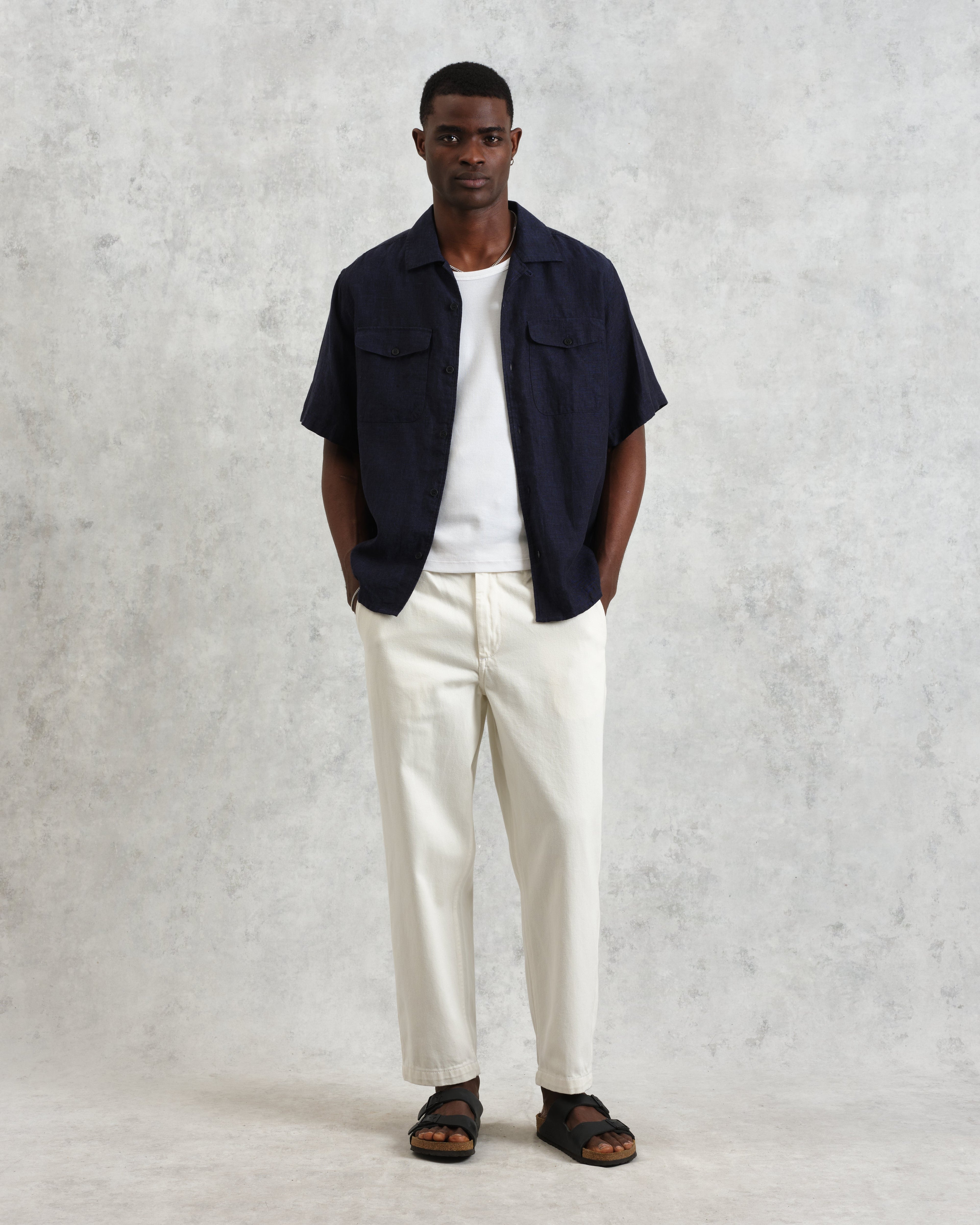 Bartlett - Navy Two-Tone Linen Short-Sleeve Shirt