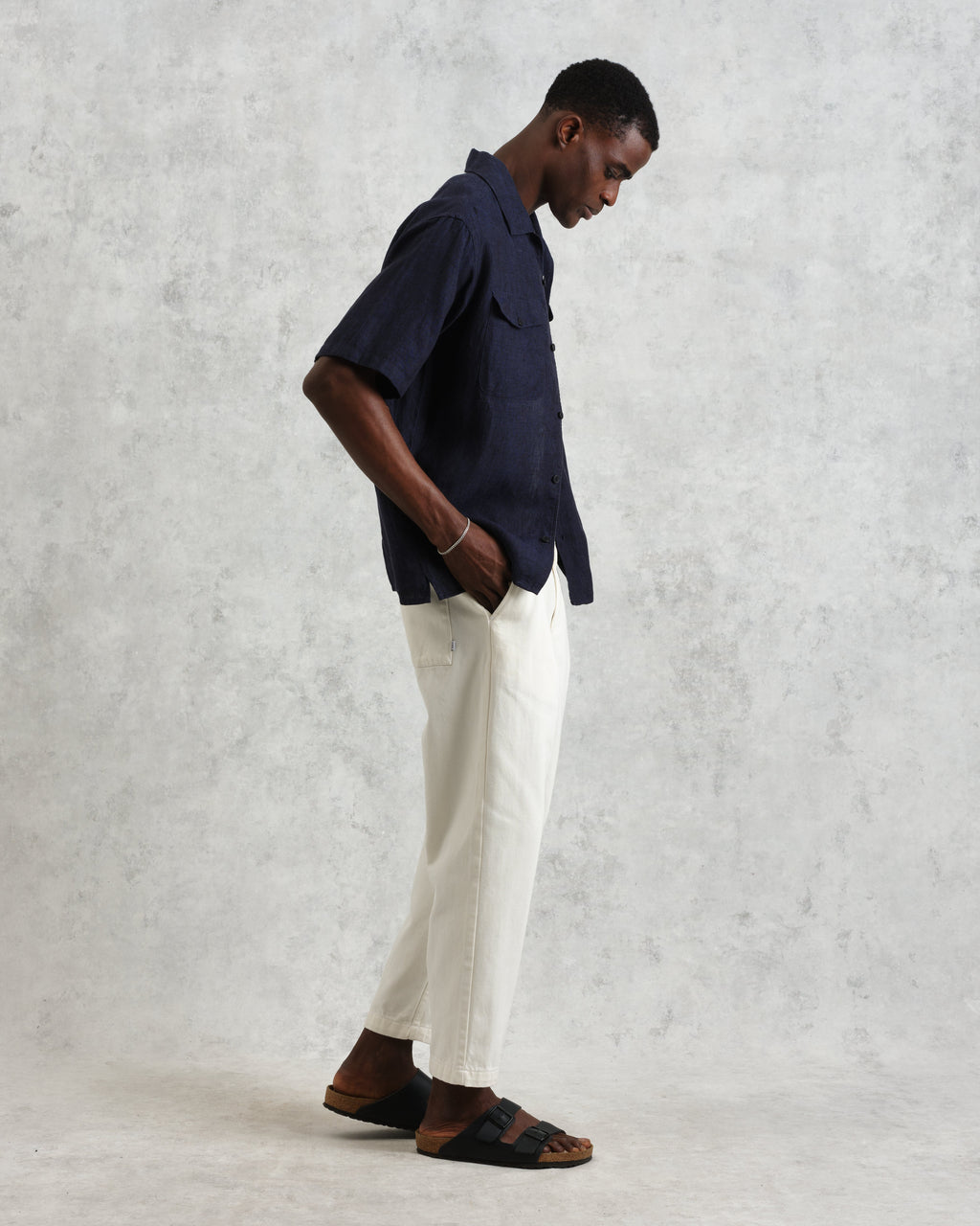 Bartlett - Navy Two-Tone Linen Short-Sleeve Shirt