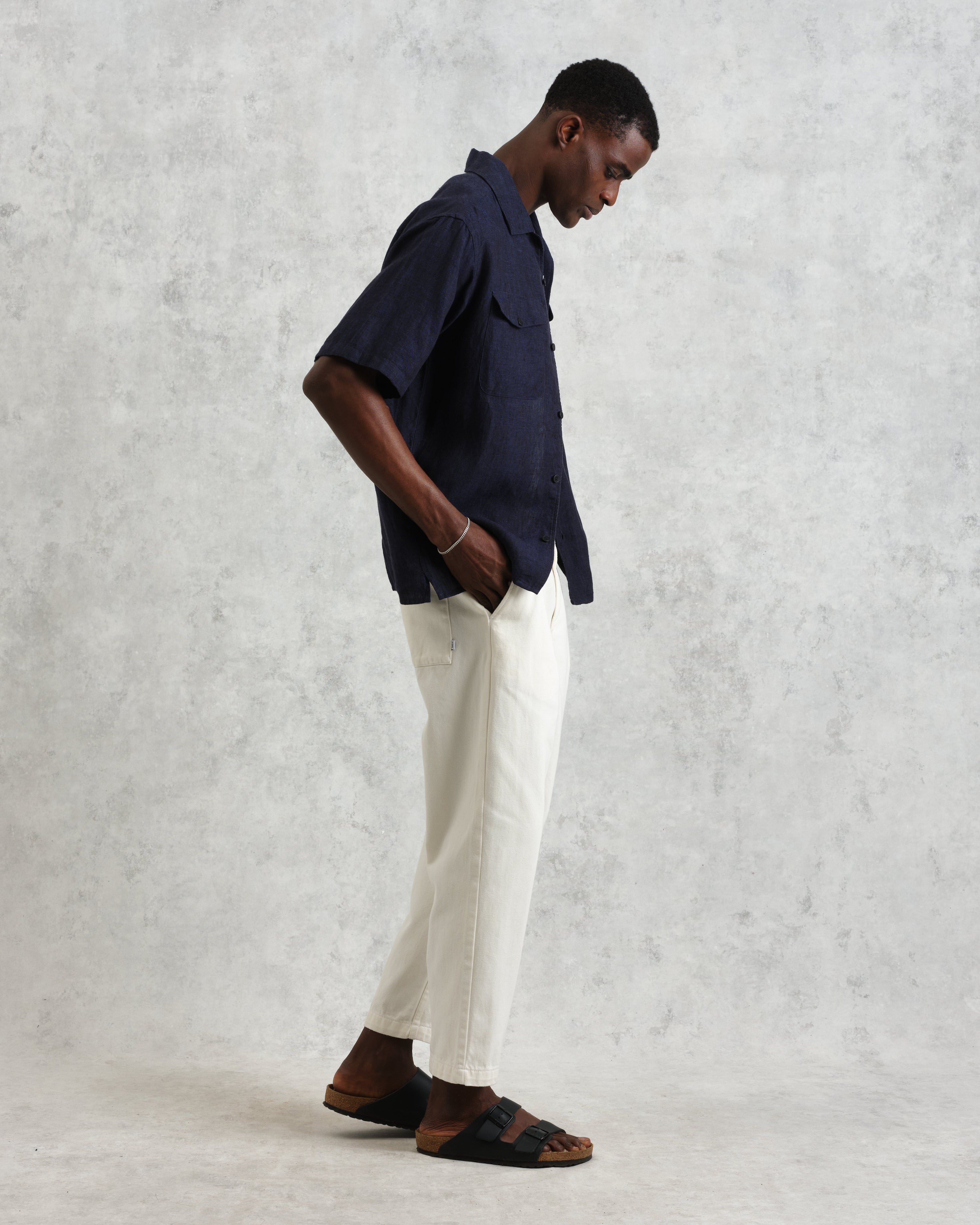 Bartlett - Navy Two-Tone Linen Short-Sleeve Shirt