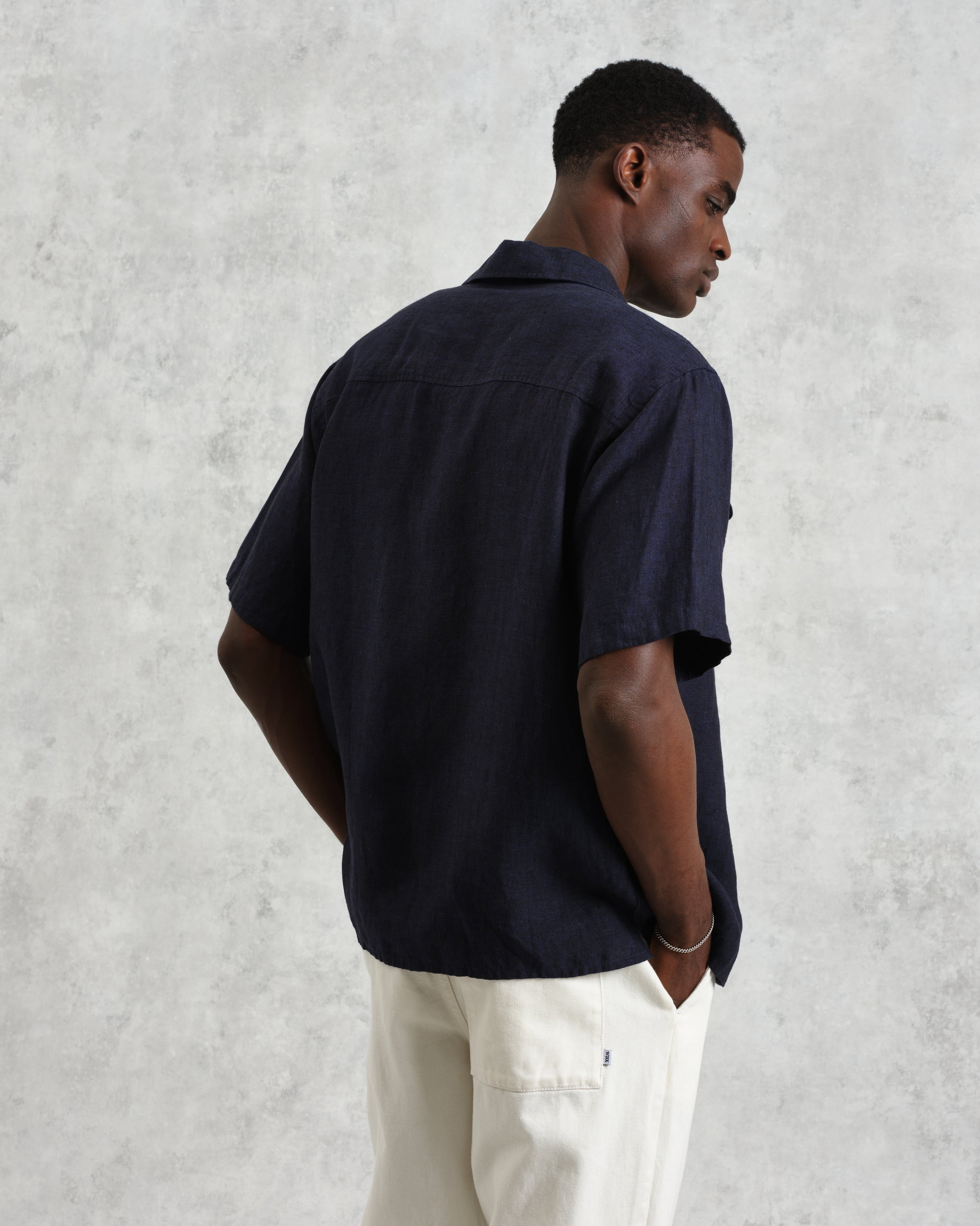 Bartlett - Navy Two-Tone Linen Short-Sleeve Shirt