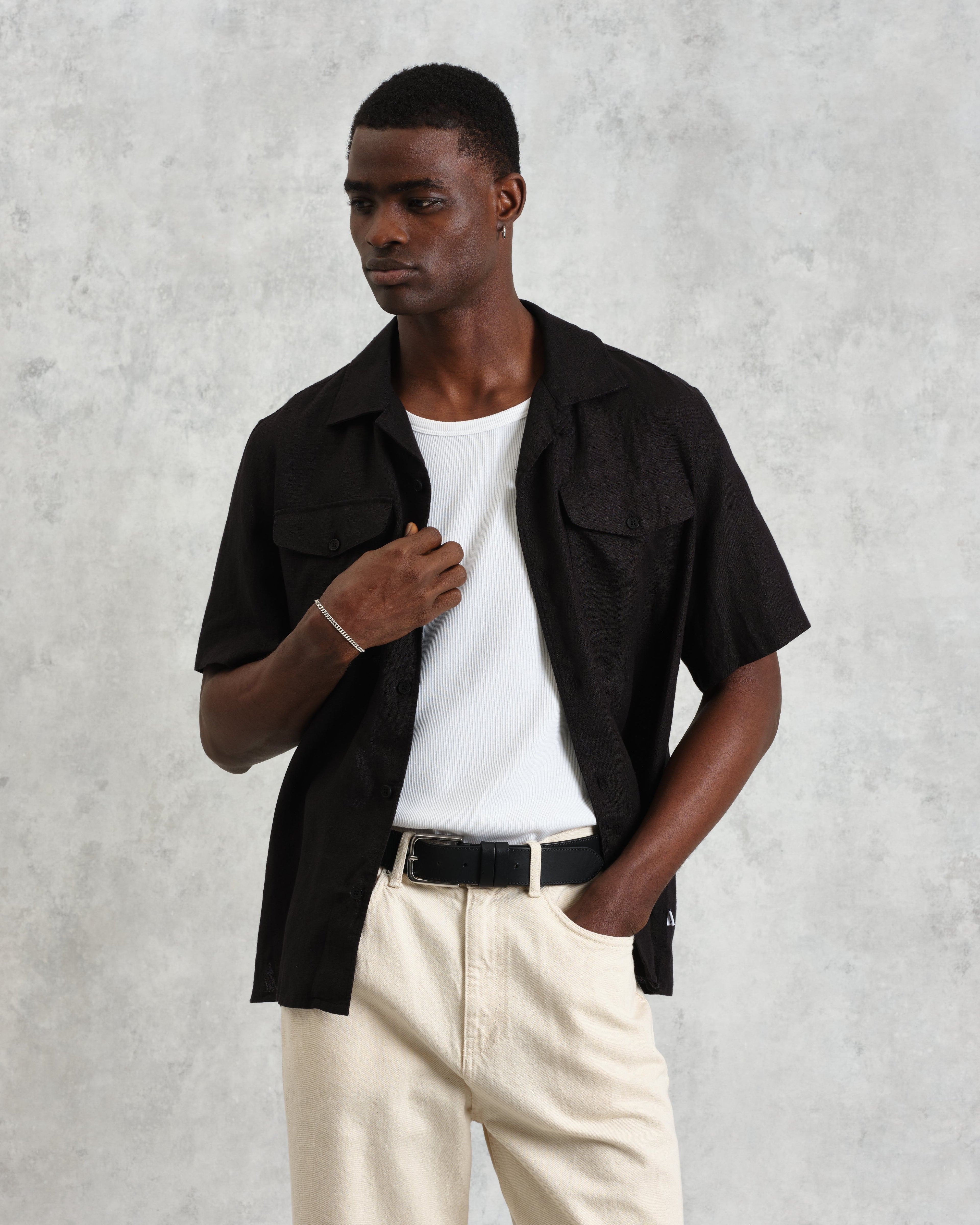 Bartlett - Washed Black Linen Short-Sleeve Shirt