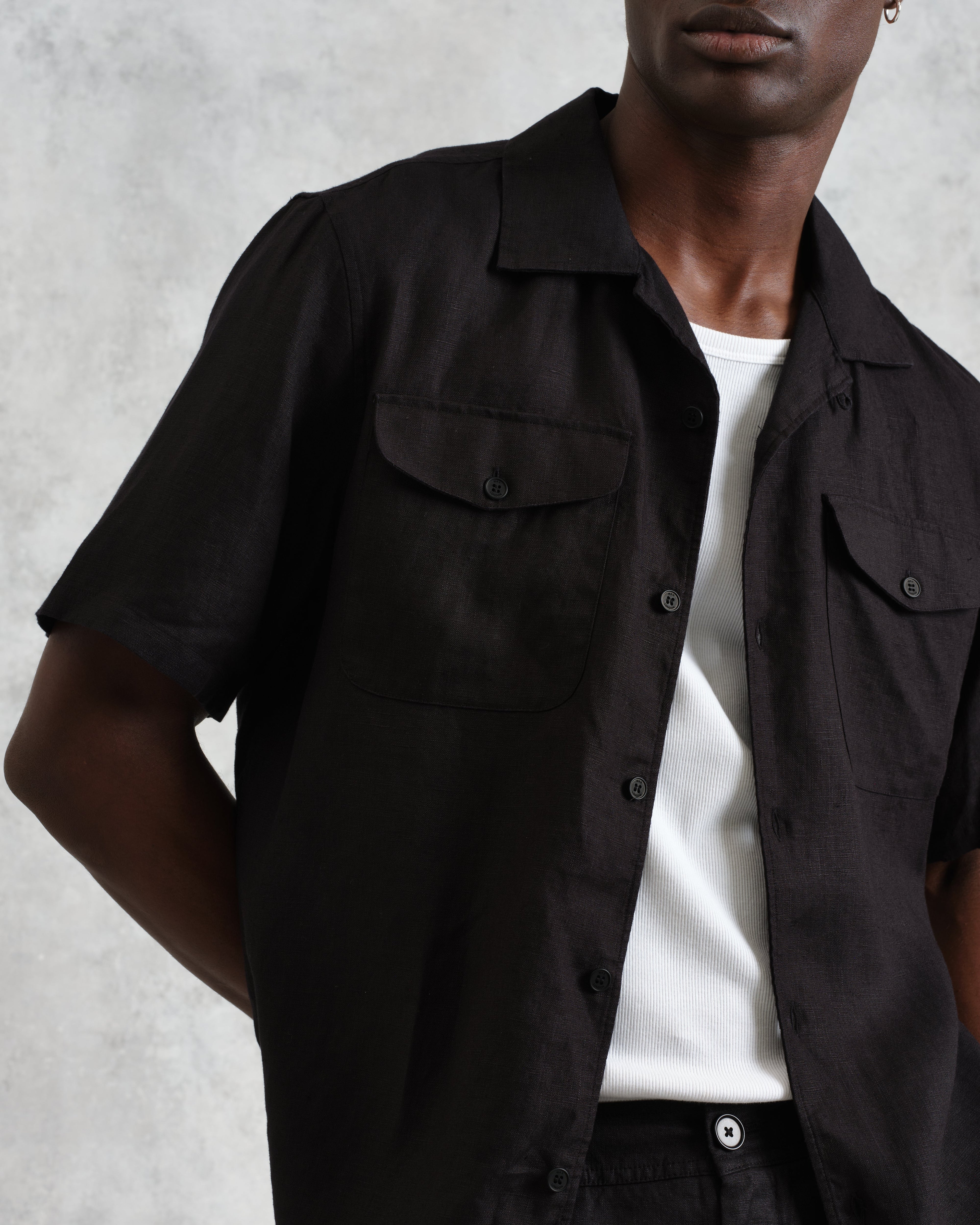 Bartlett - Washed Black Linen Short-Sleeve Shirt