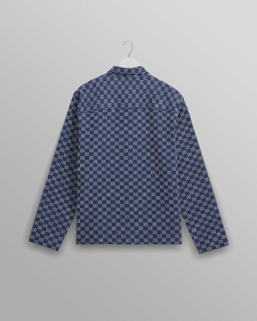 Breton - Indigo And Ecru Geometric Grid Stitch Overshirt