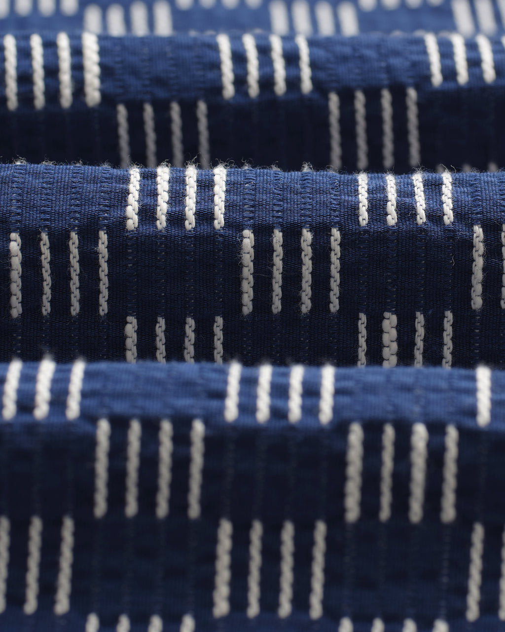 Breton - Indigo And Ecru Geometric Grid Stitch Overshirt