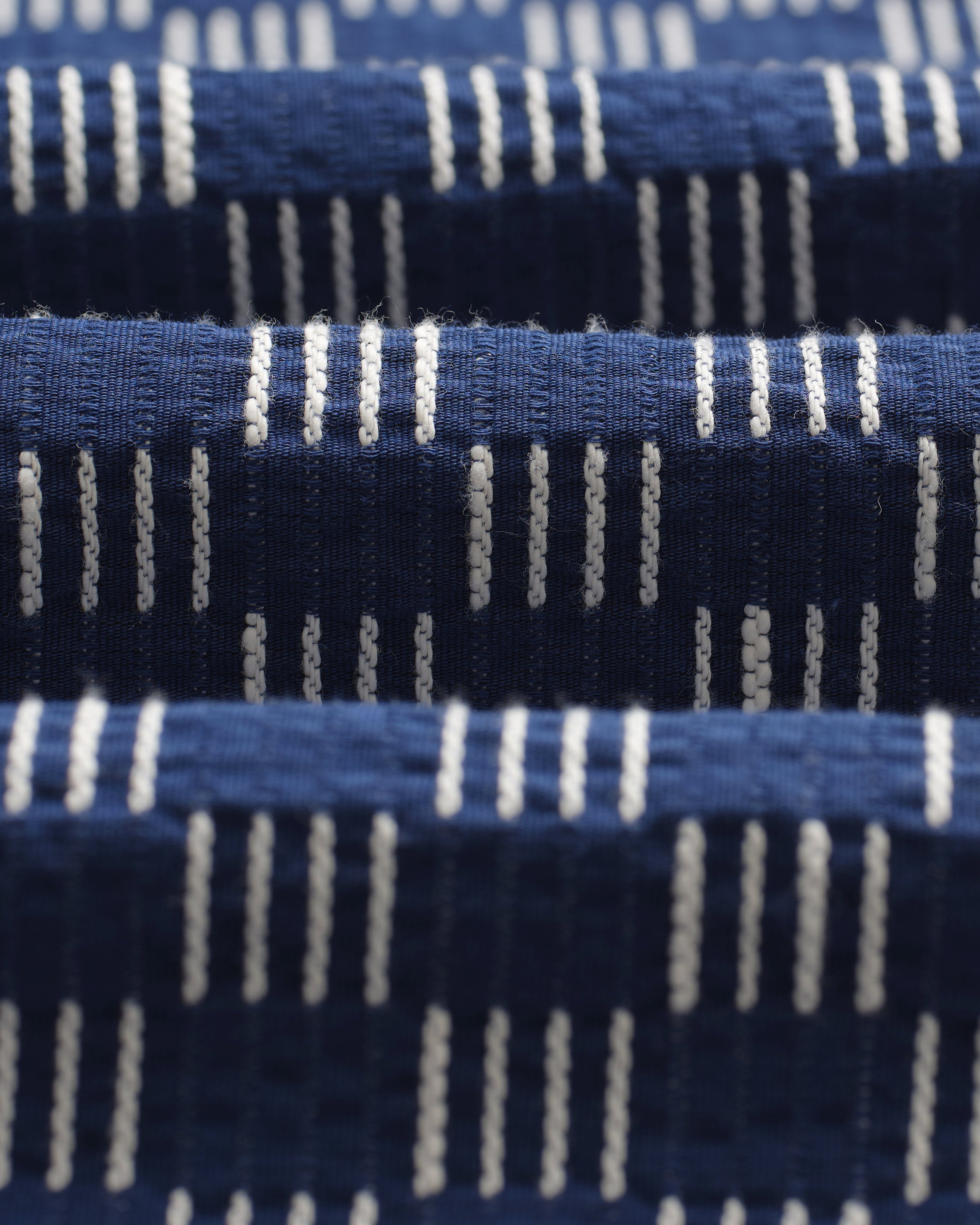 Breton - Indigo And Ecru Geometric Grid Stitch Overshirt