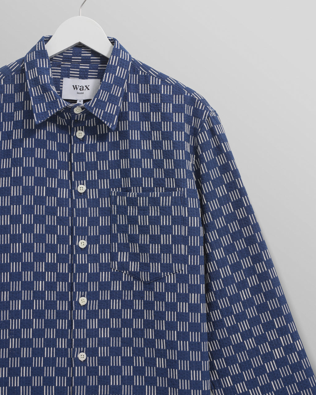 Breton - Indigo And Ecru Geometric Grid Stitch Overshirt