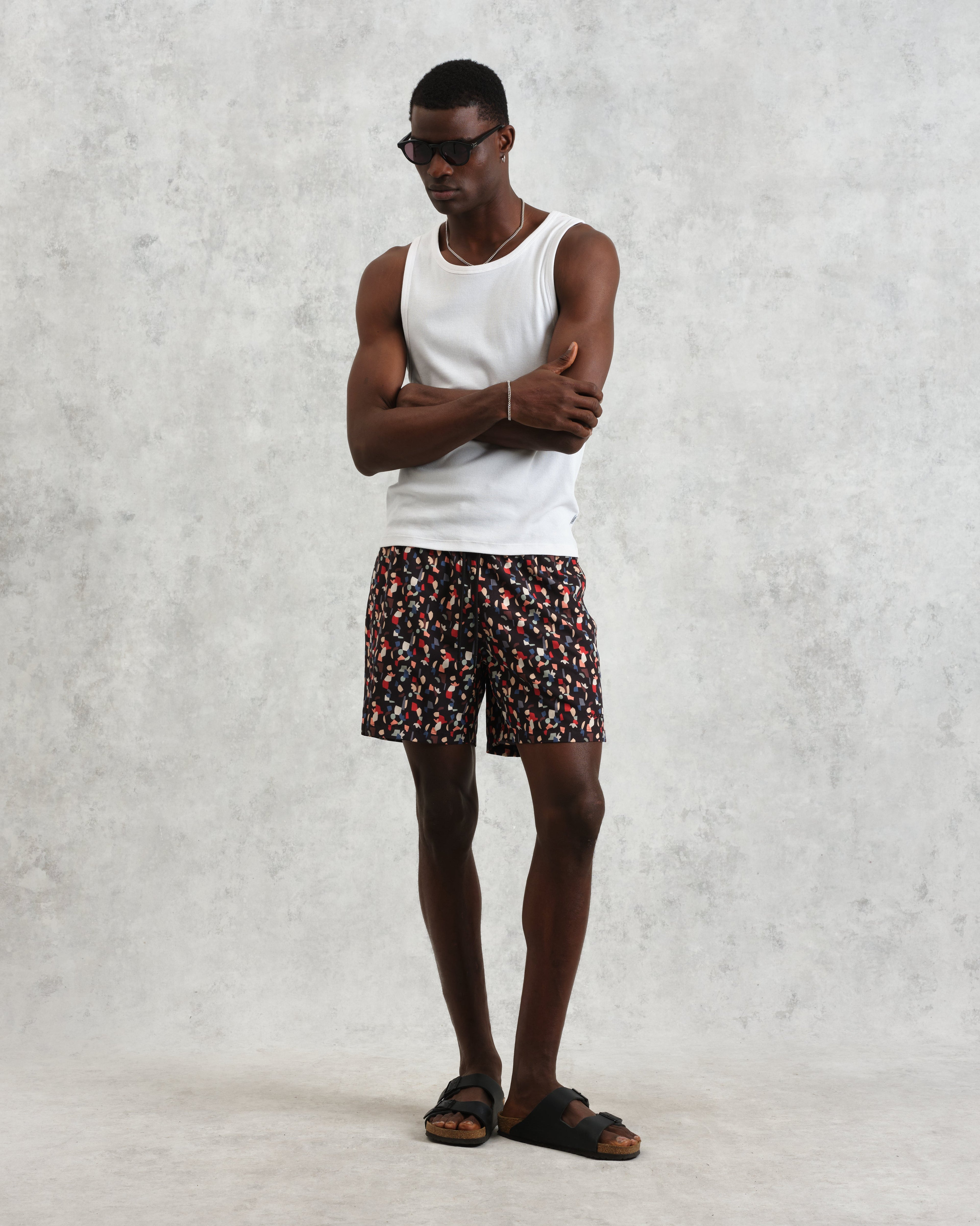 Brockwell - Black Geometric Logo Swim Shorts