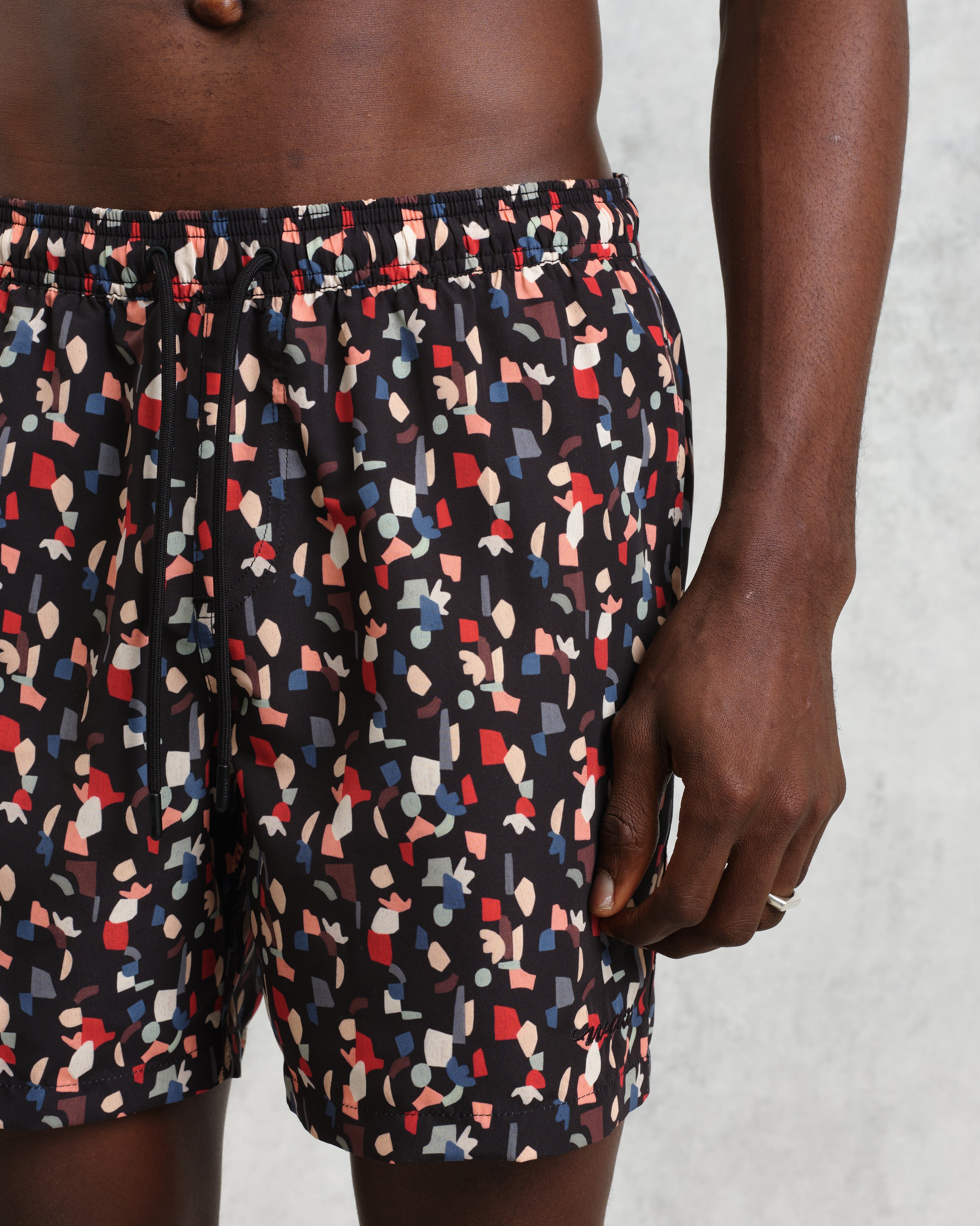 Brockwell - Black Geometric Logo Swim Shorts