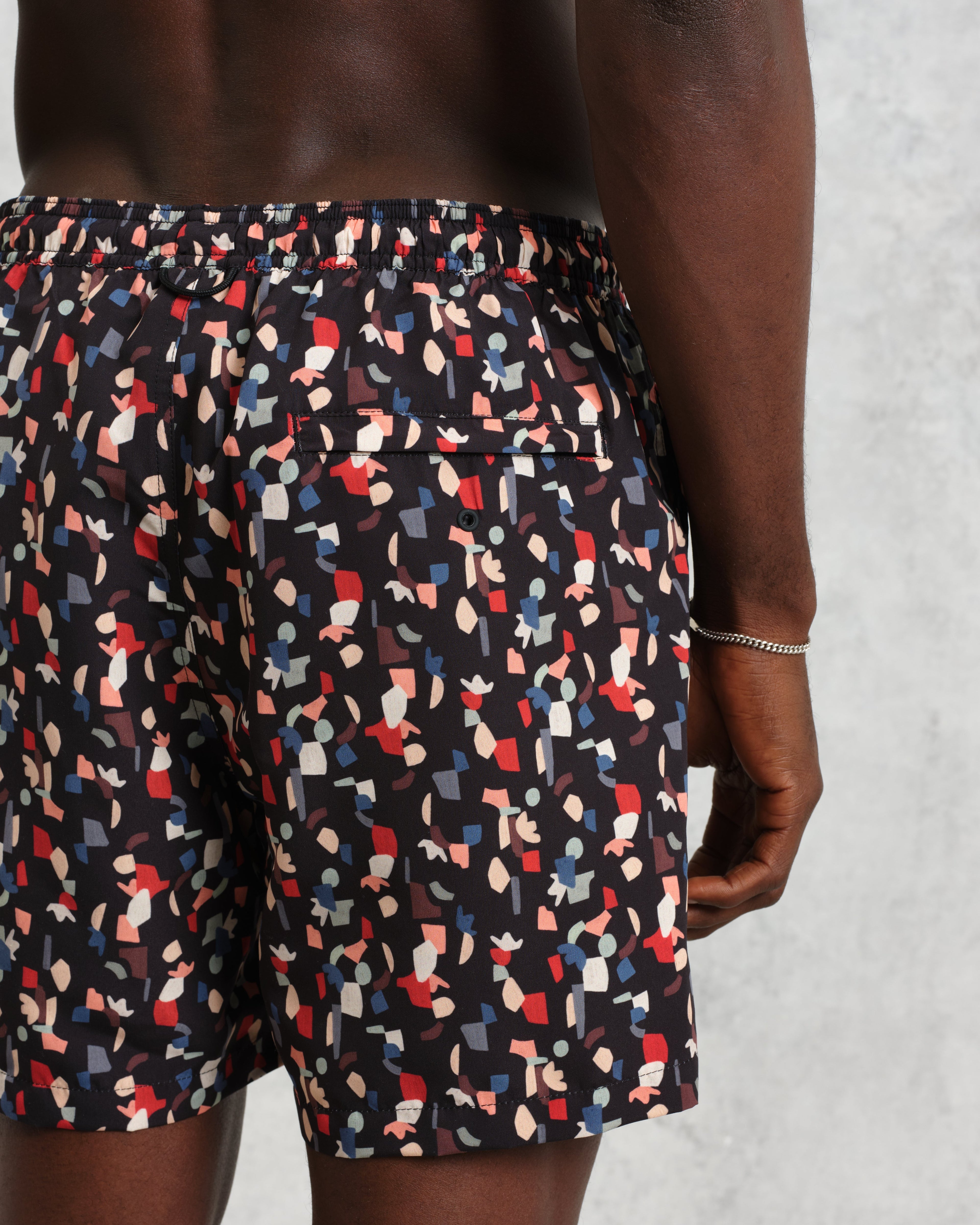 Brockwell - Black Geometric Logo Swim Shorts