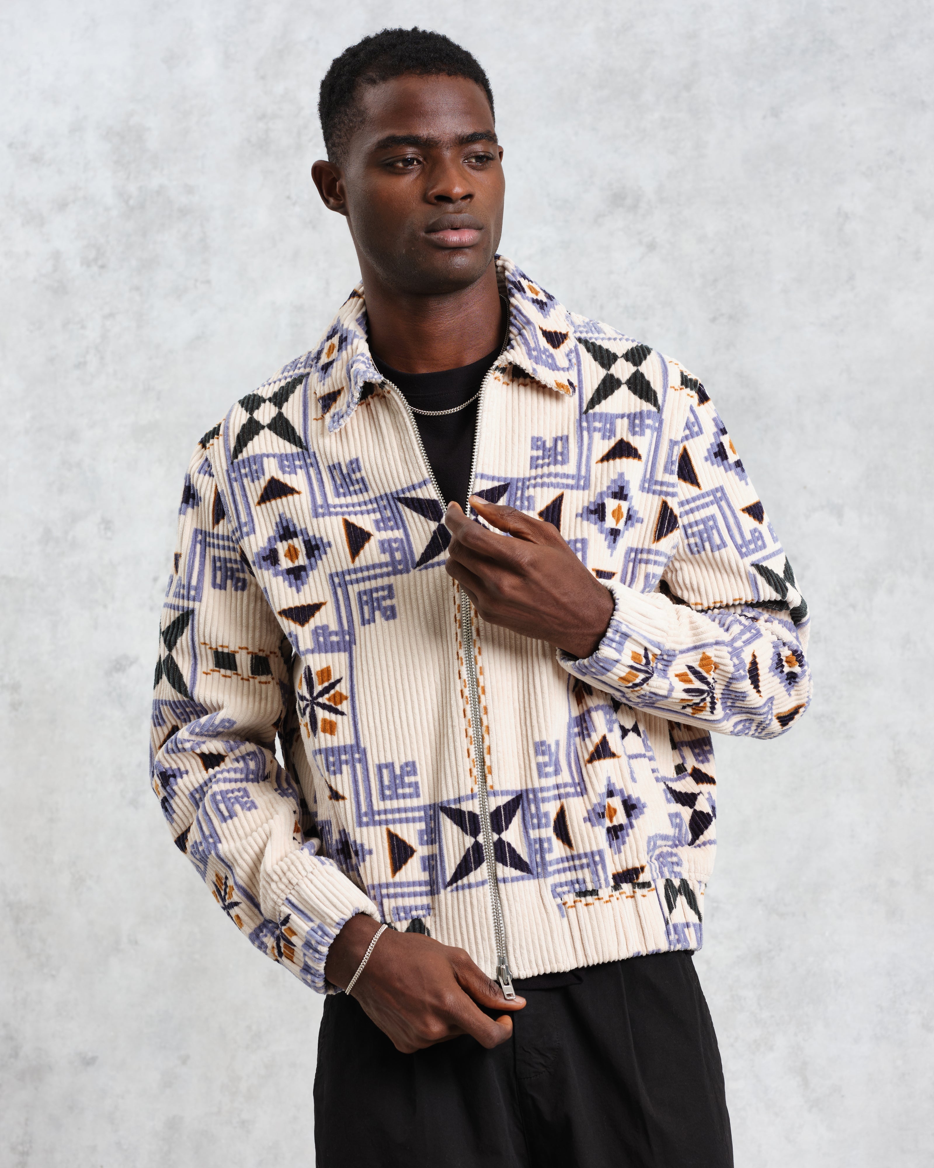 Cartha - Ecru Geometric Corduroy Jacket