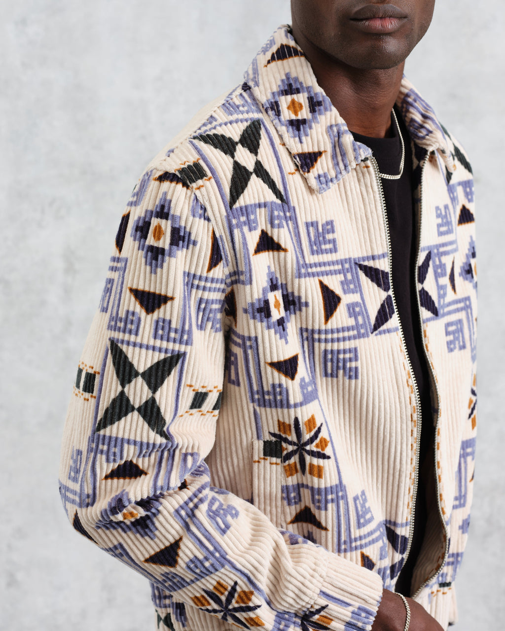 Cartha - Ecru Geometric Corduroy Jacket