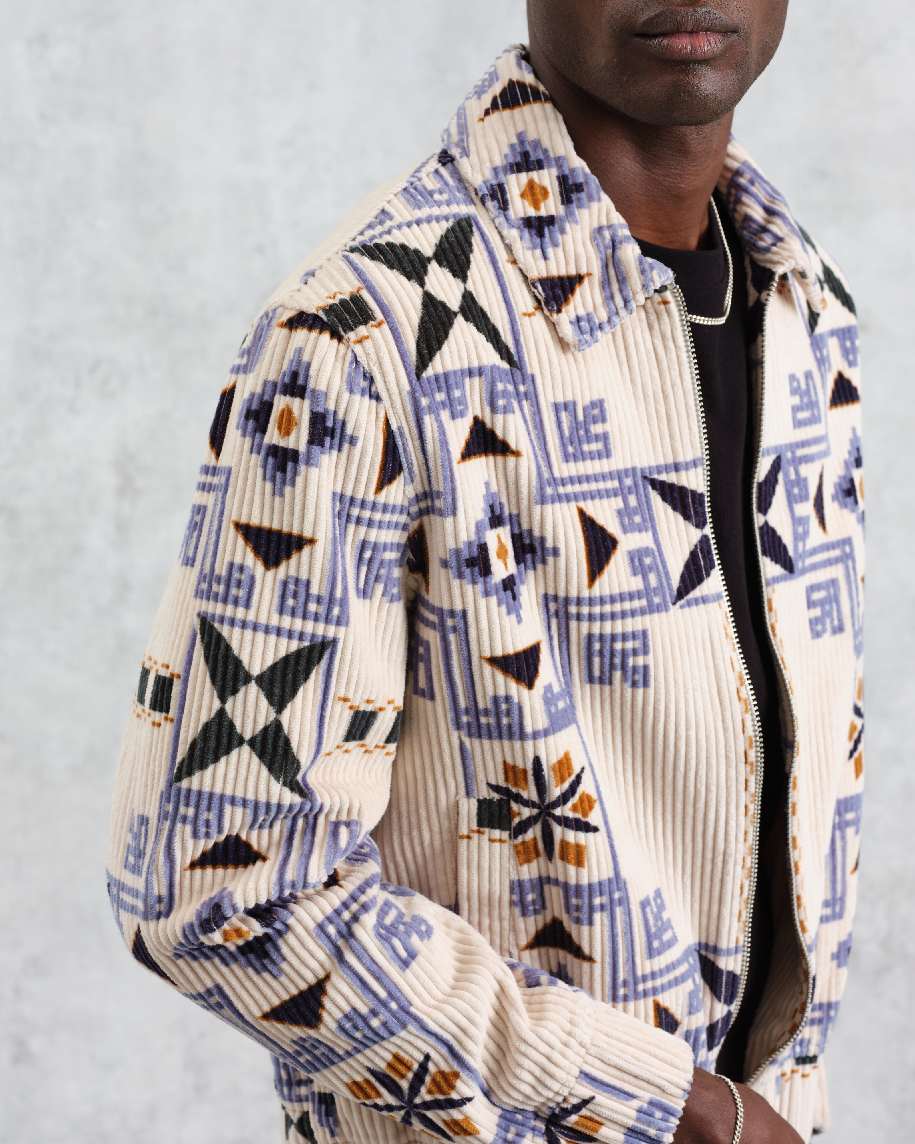 Cartha - Ecru Geometric Corduroy Jacket