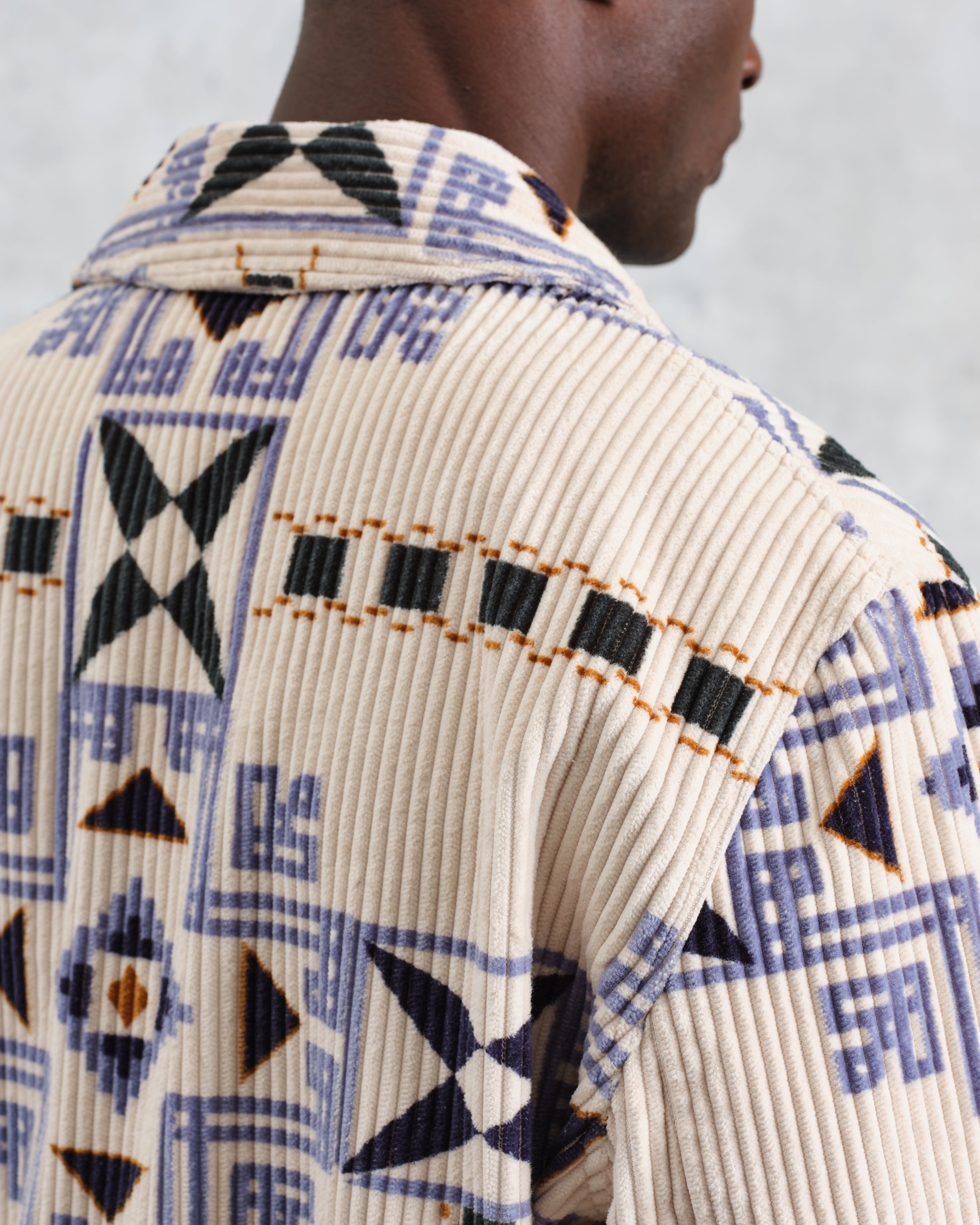 Cartha - Ecru Geometric Corduroy Jacket