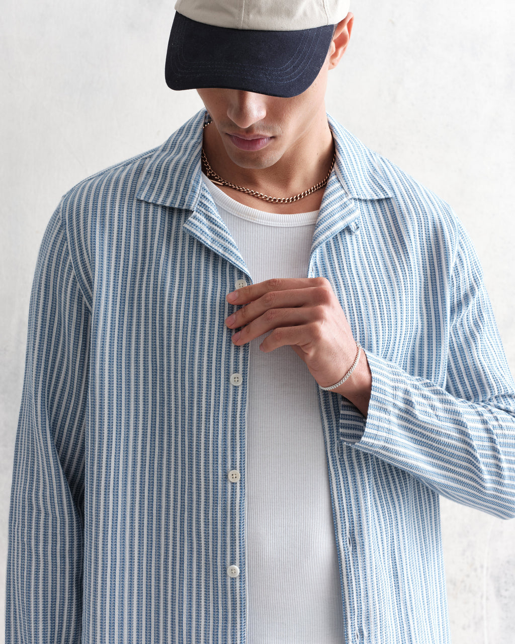 Corey - Blue And White Twisted Stripe Cotton Shirt