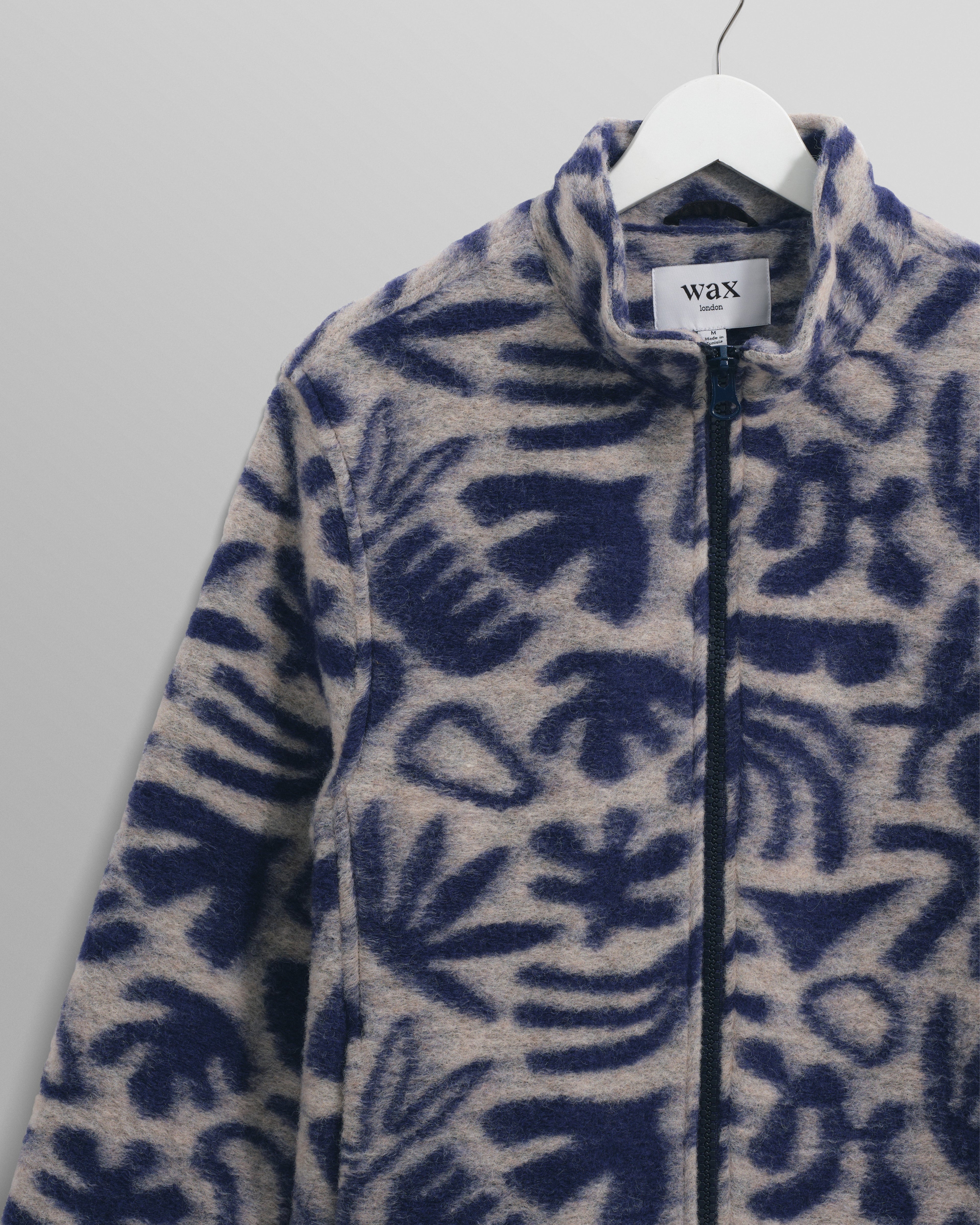 Cozi - Ecru And Navy Squiggle Fleece Jacket