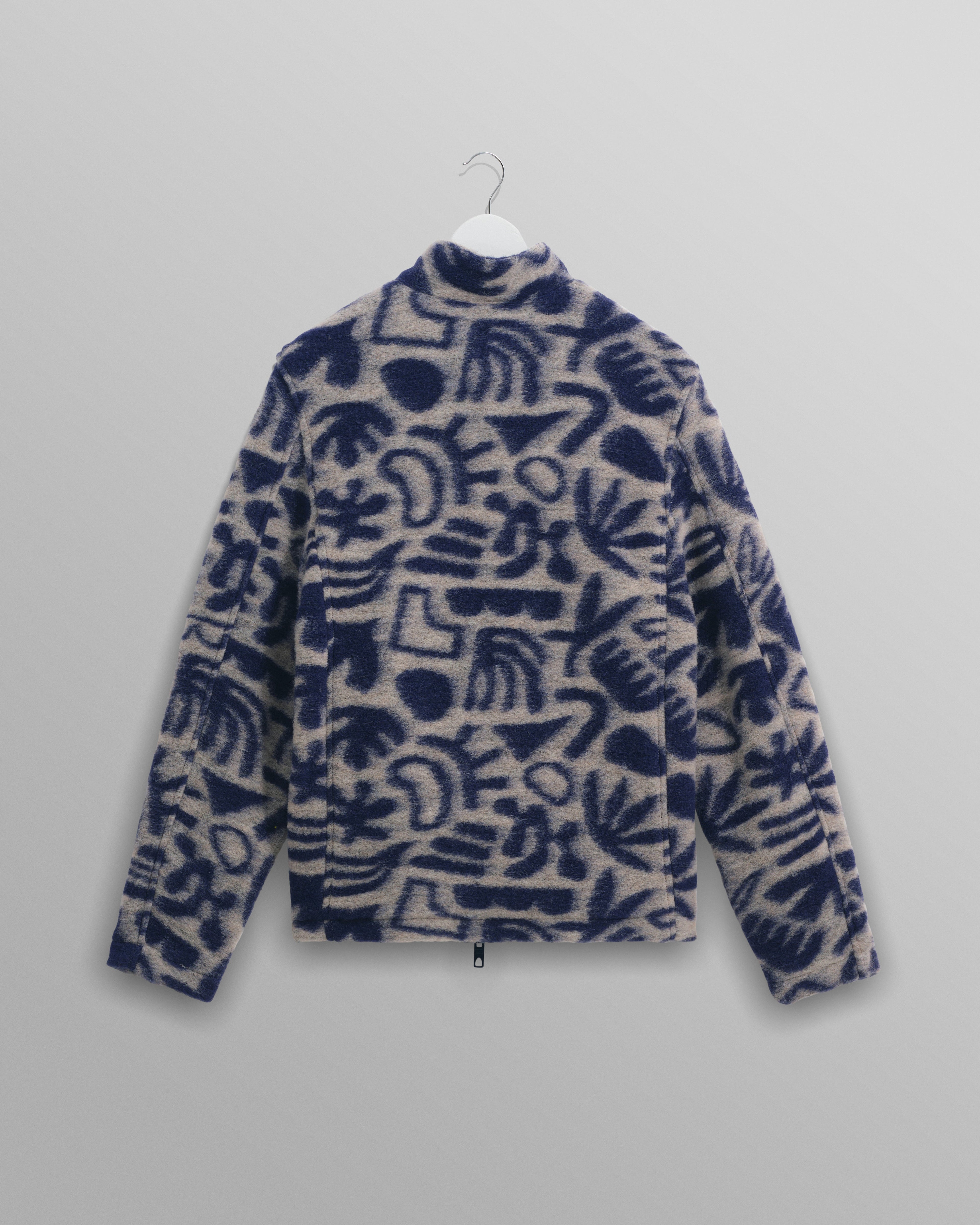 Cozi - Ecru And Navy Squiggle Fleece Jacket