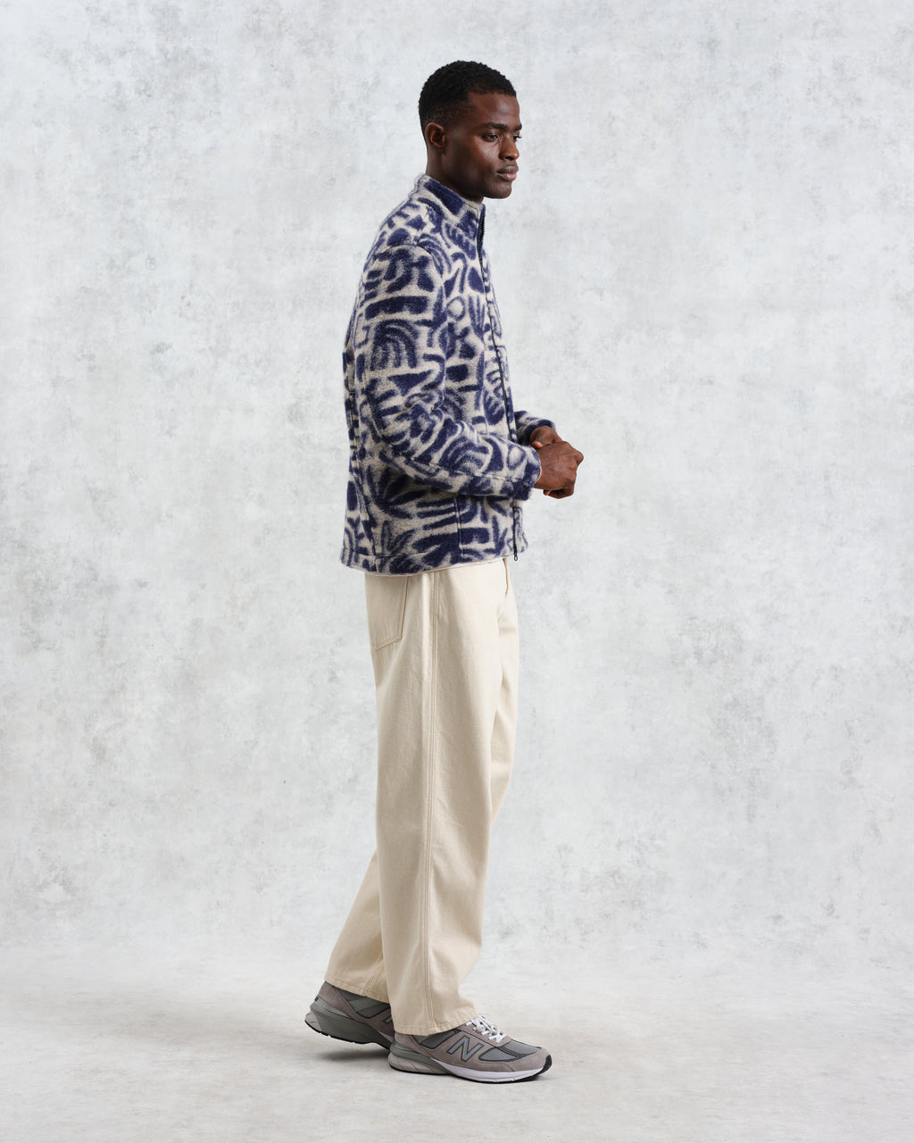 Cozi - Ecru And Navy Squiggle Fleece Jacket