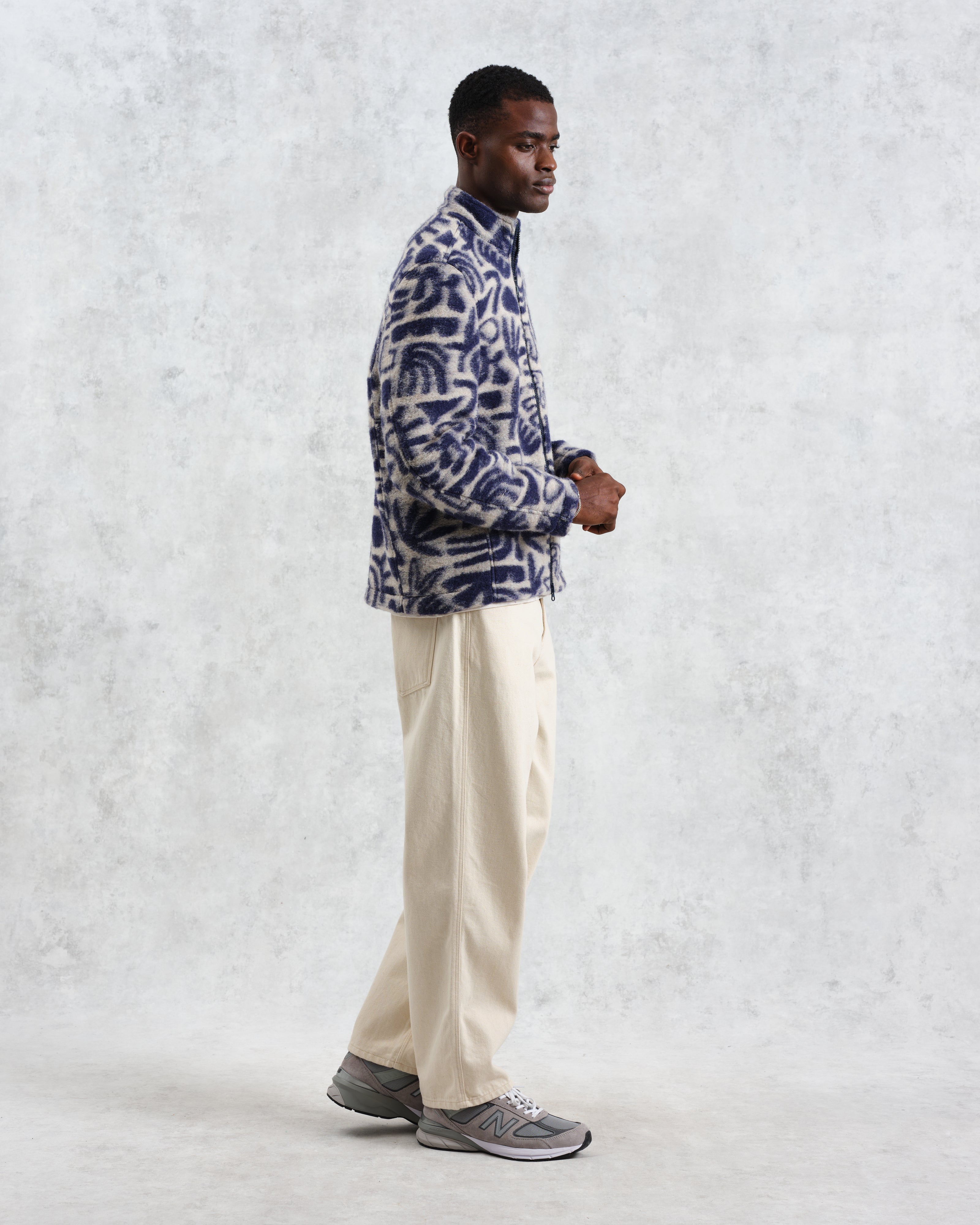 Cozi - Ecru And Navy Squiggle Fleece Jacket