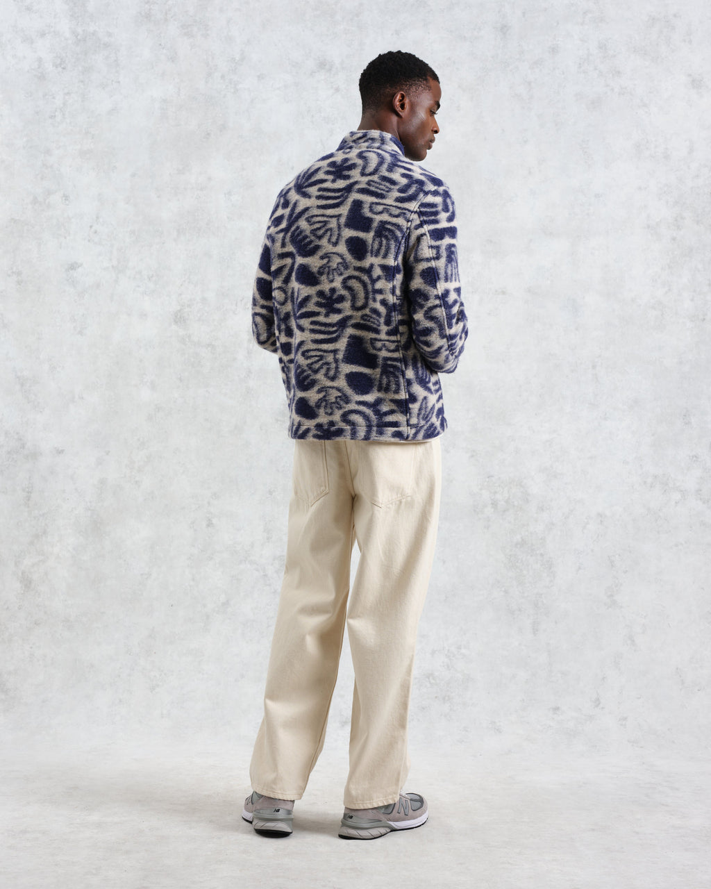 Cozi - Ecru And Navy Squiggle Fleece Jacket