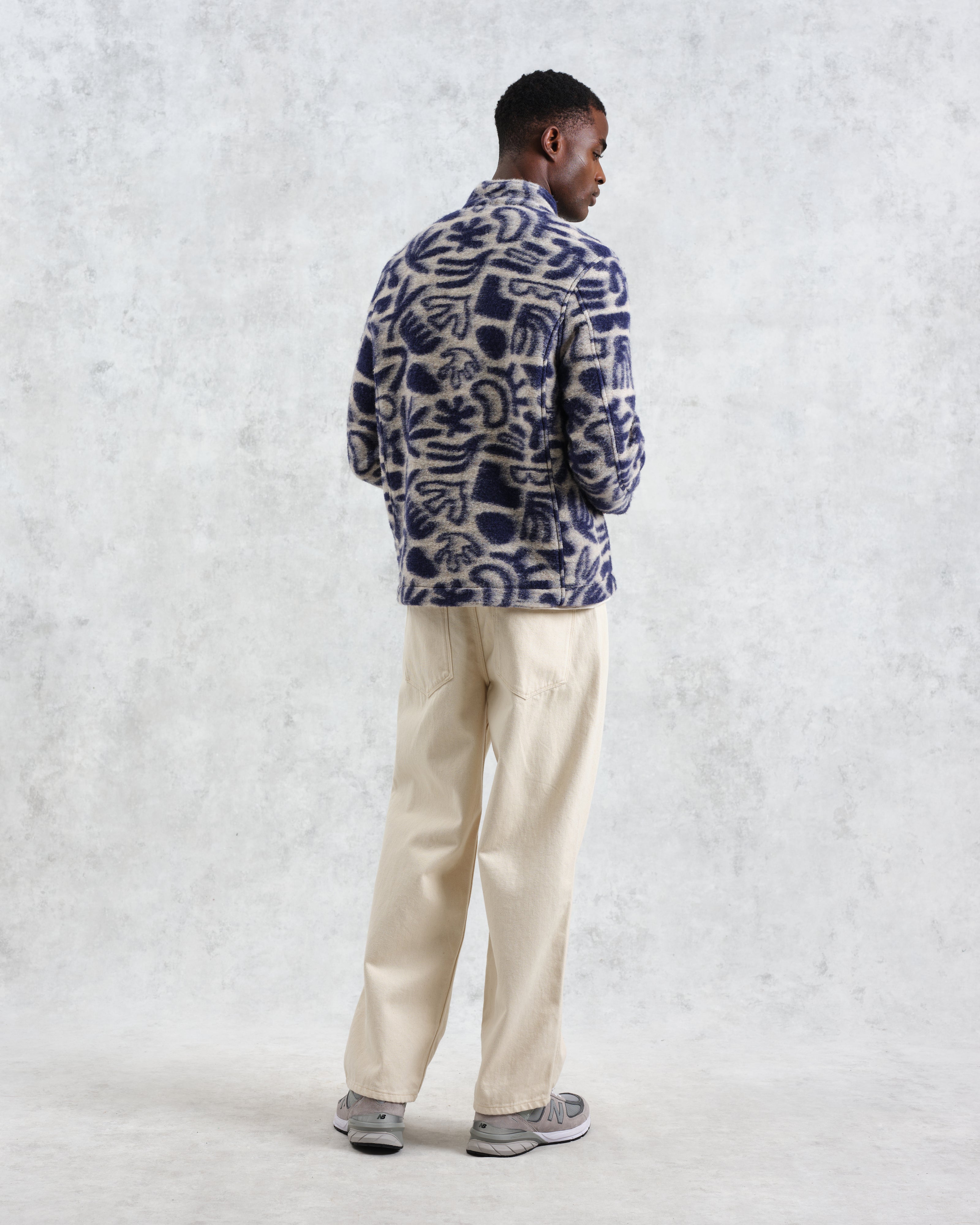 Cozi - Ecru And Navy Squiggle Fleece Jacket