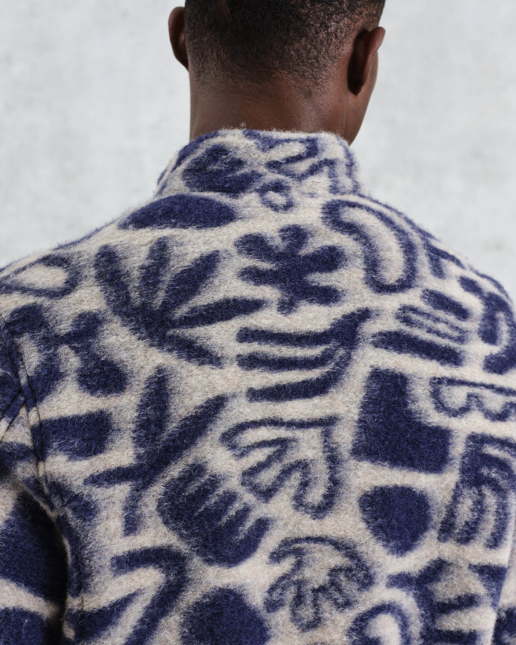 Cozi - Ecru And Navy Squiggle Fleece Jacket
